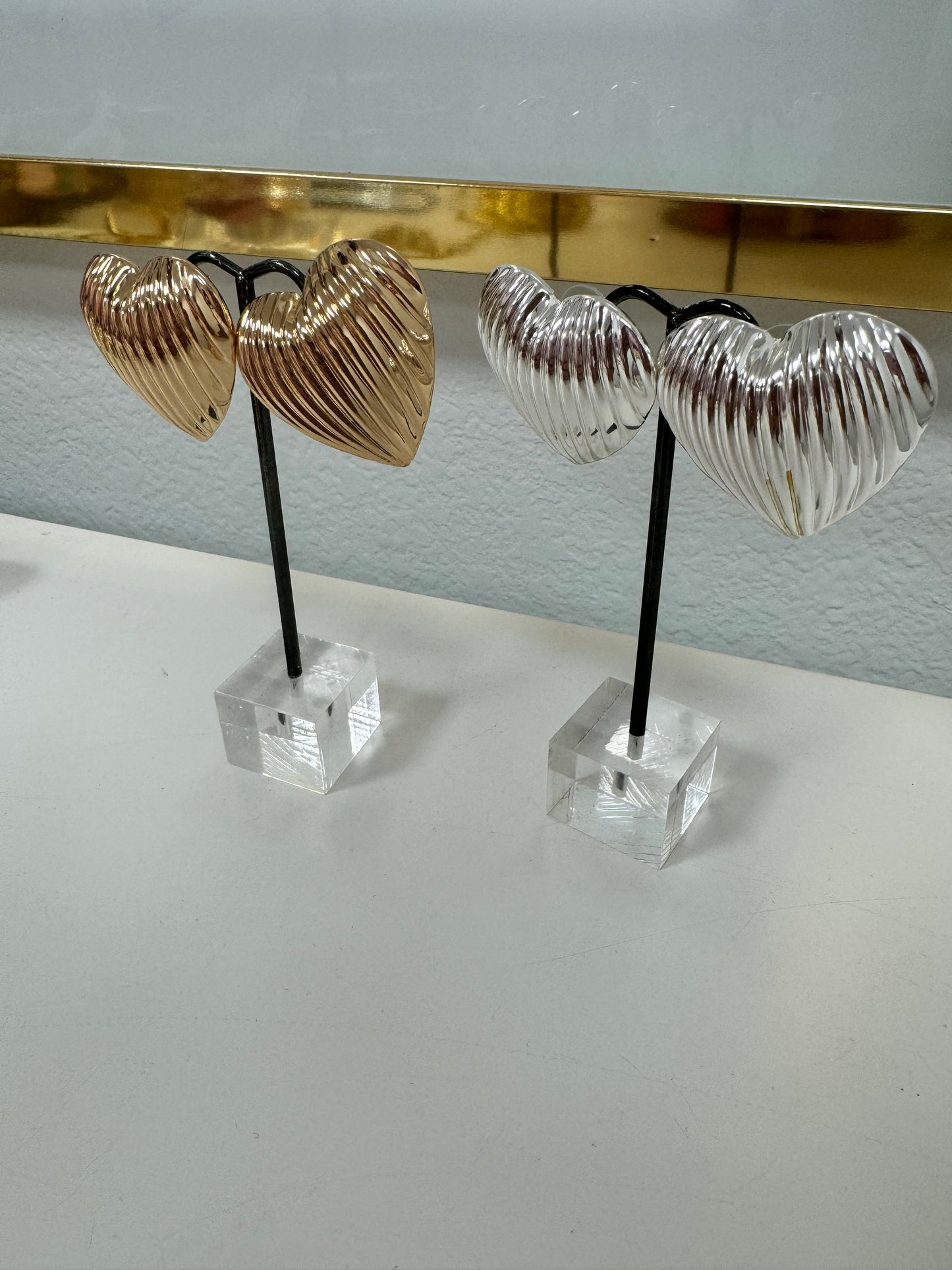 Textured Stud Heart Earrings (Silver and Gold)