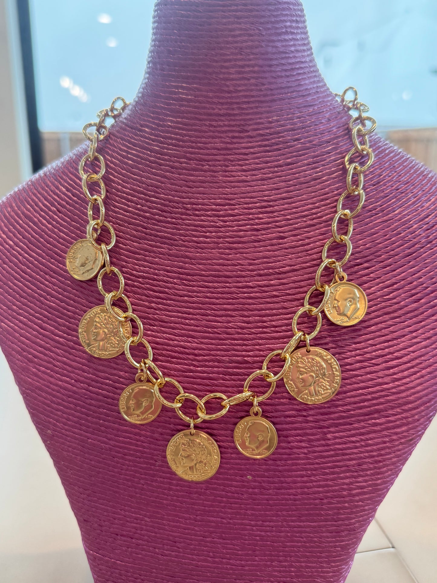 Gold Coin Charm Necklace