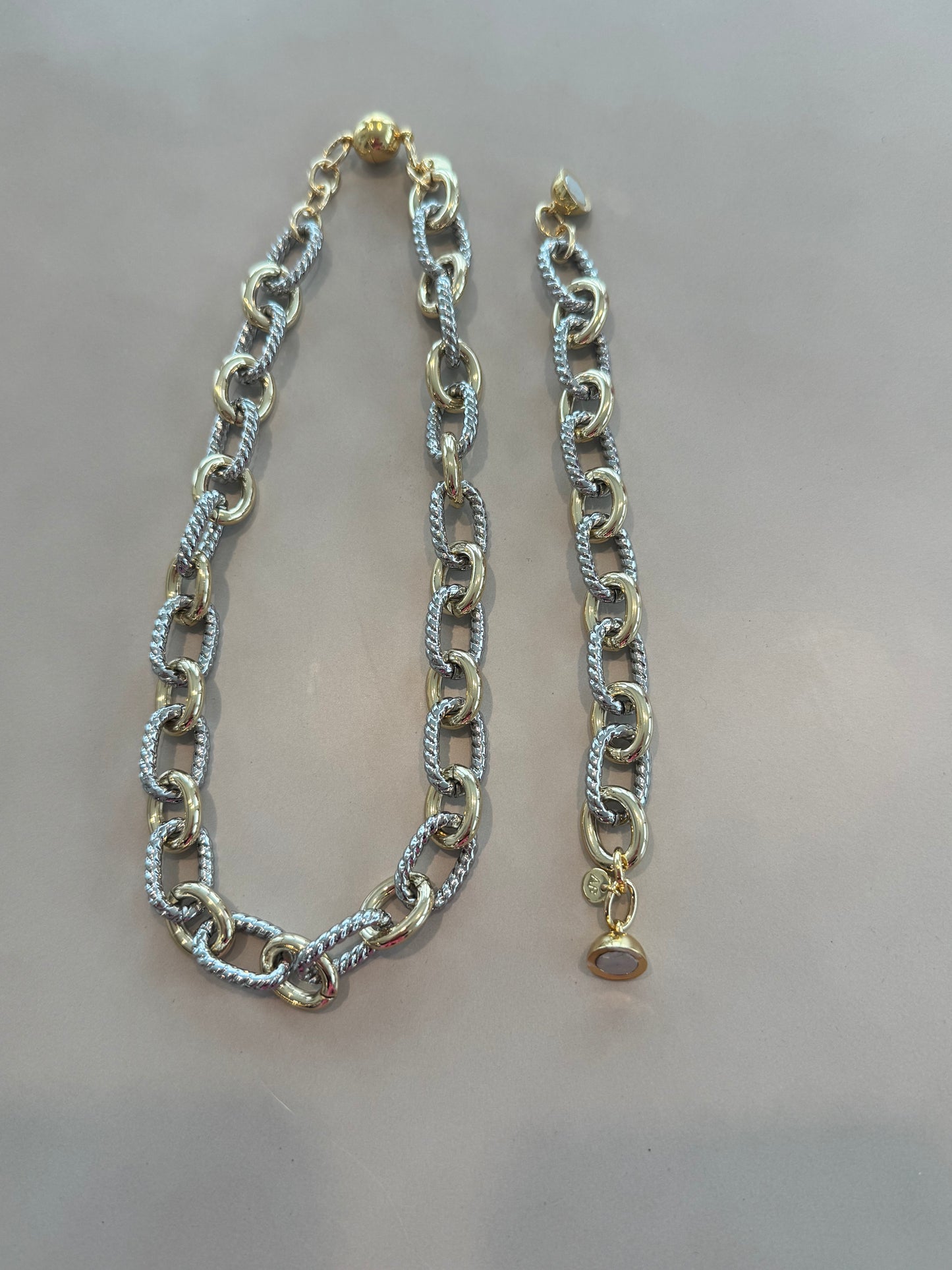 Silver and Gold Textured Link Magnetic Bracelet