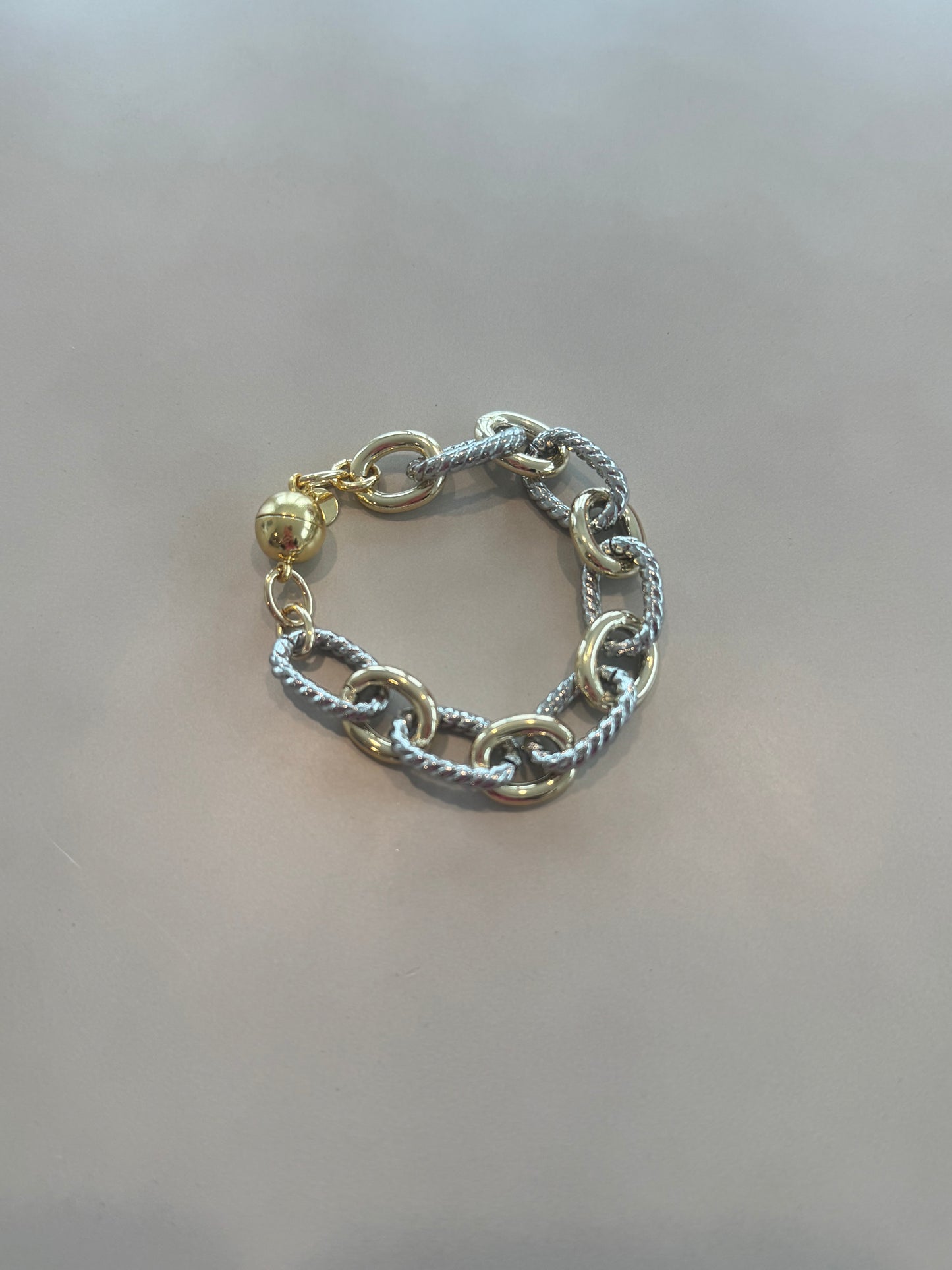 Silver and Gold Textured Link Magnetic Bracelet