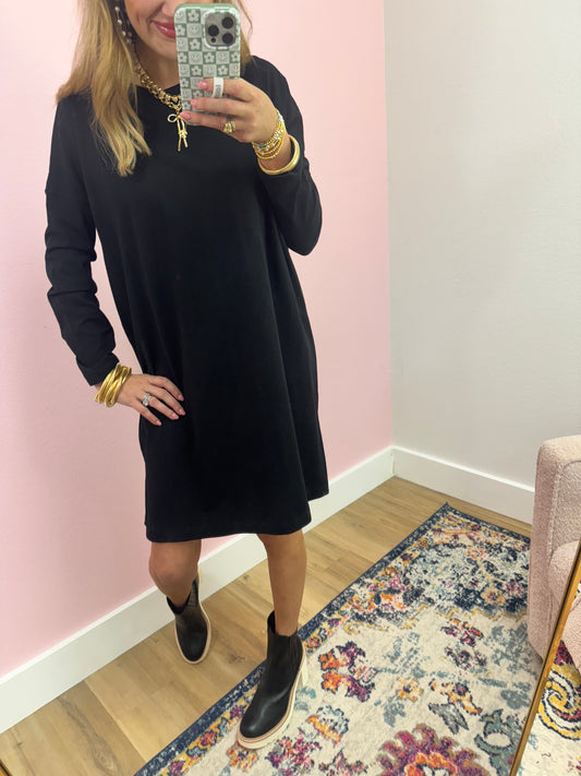 Long Sleeve Black Side Slit Dress