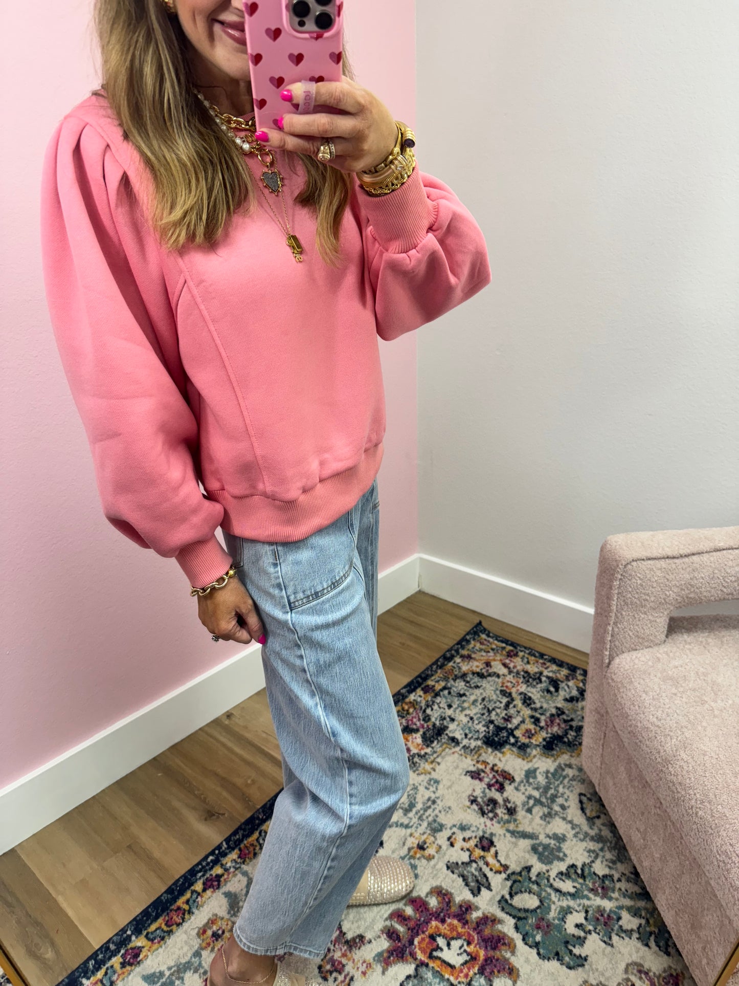 Pink Puff Sleeve Sweatshirt