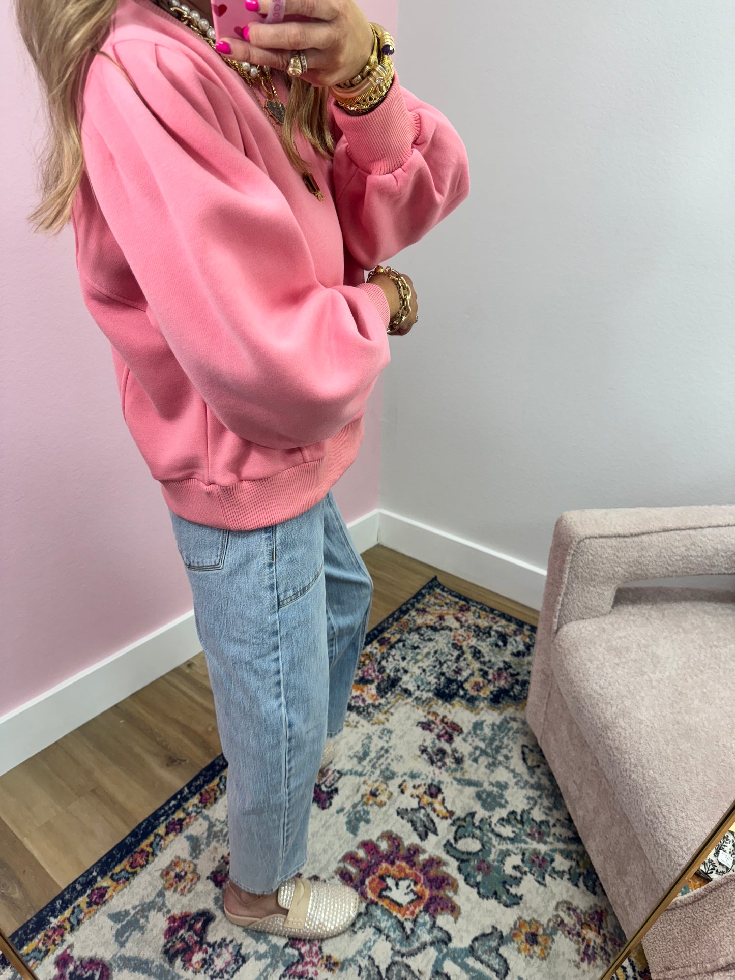 Pink Puff Sleeve Sweatshirt