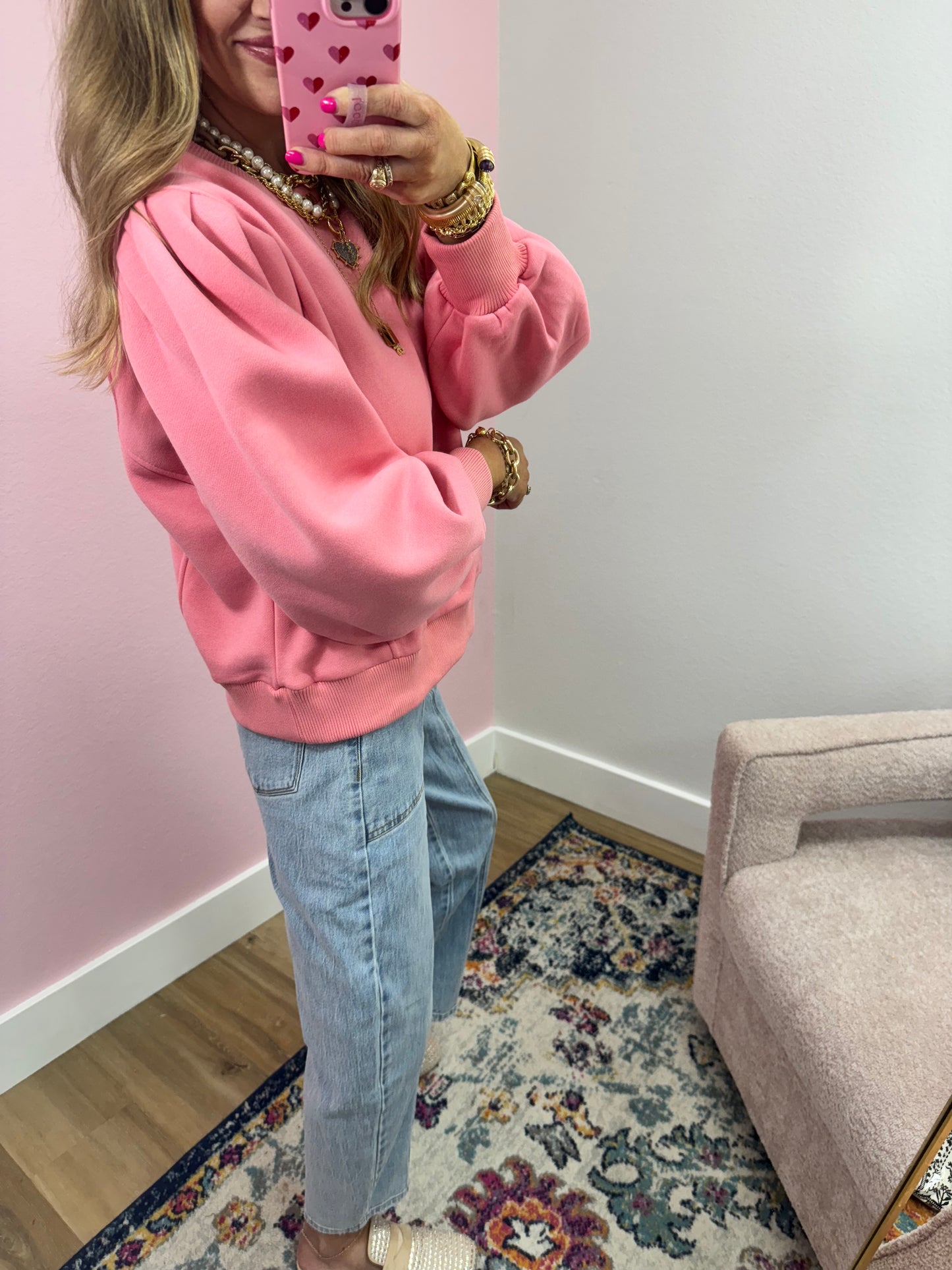 Pink Puff Sleeve Sweatshirt