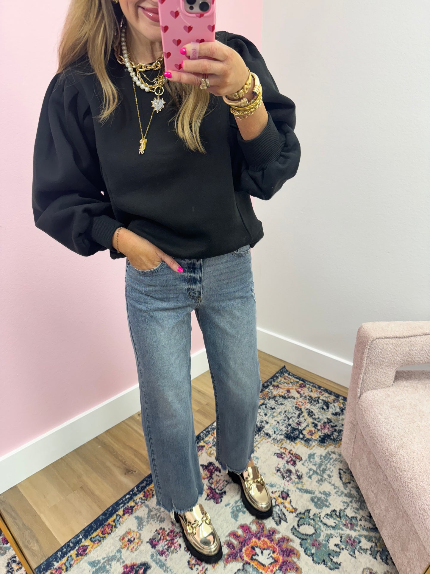 Black Puff Sleeve Sweatshirt