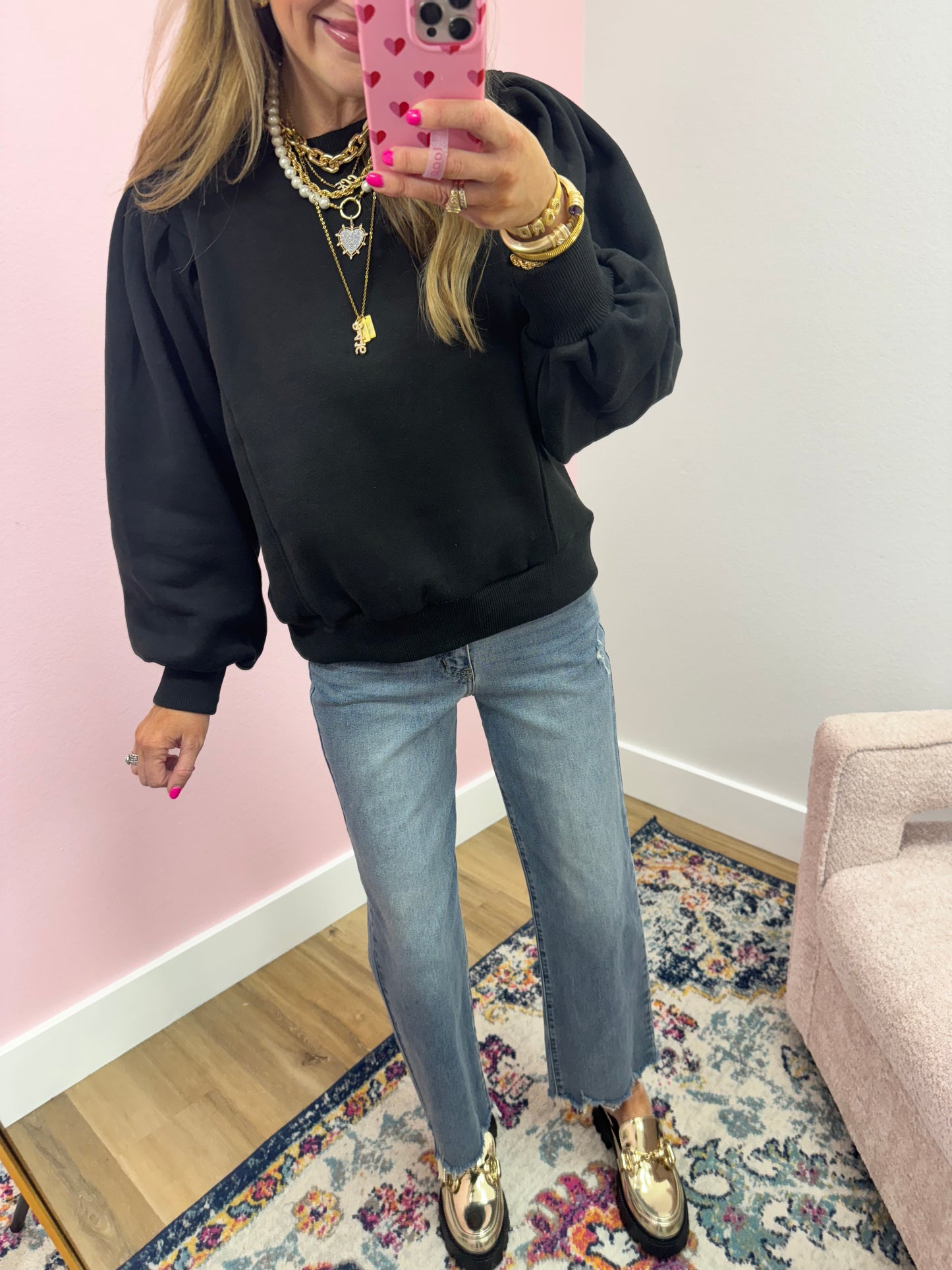 Black Puff Sleeve Sweatshirt