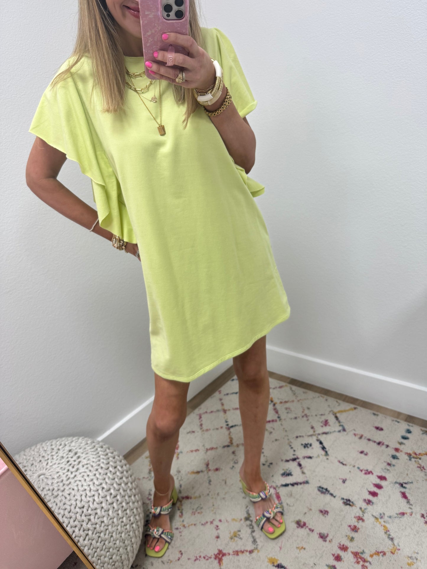 Lime Ruffle Sleeve Dress FS