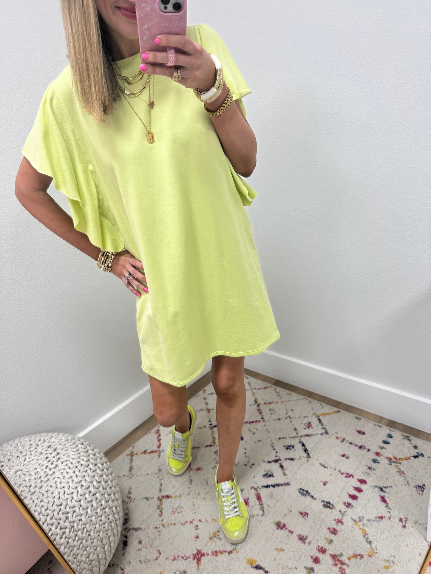 Lime Ruffle Sleeve Dress FS