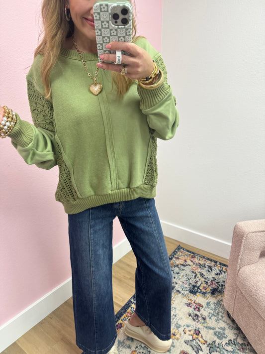 Green Crochet Oversized Pull Over