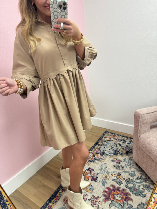 Mocha Scalloped Overlay Dress