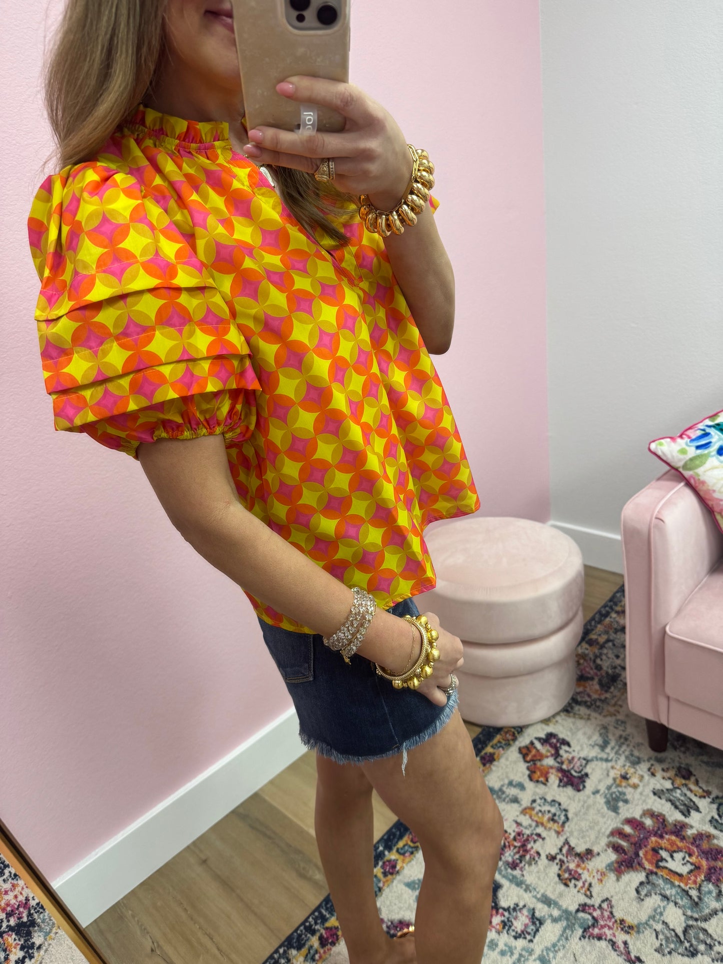 THML Pink Orange and Yellow Pattern Top FS