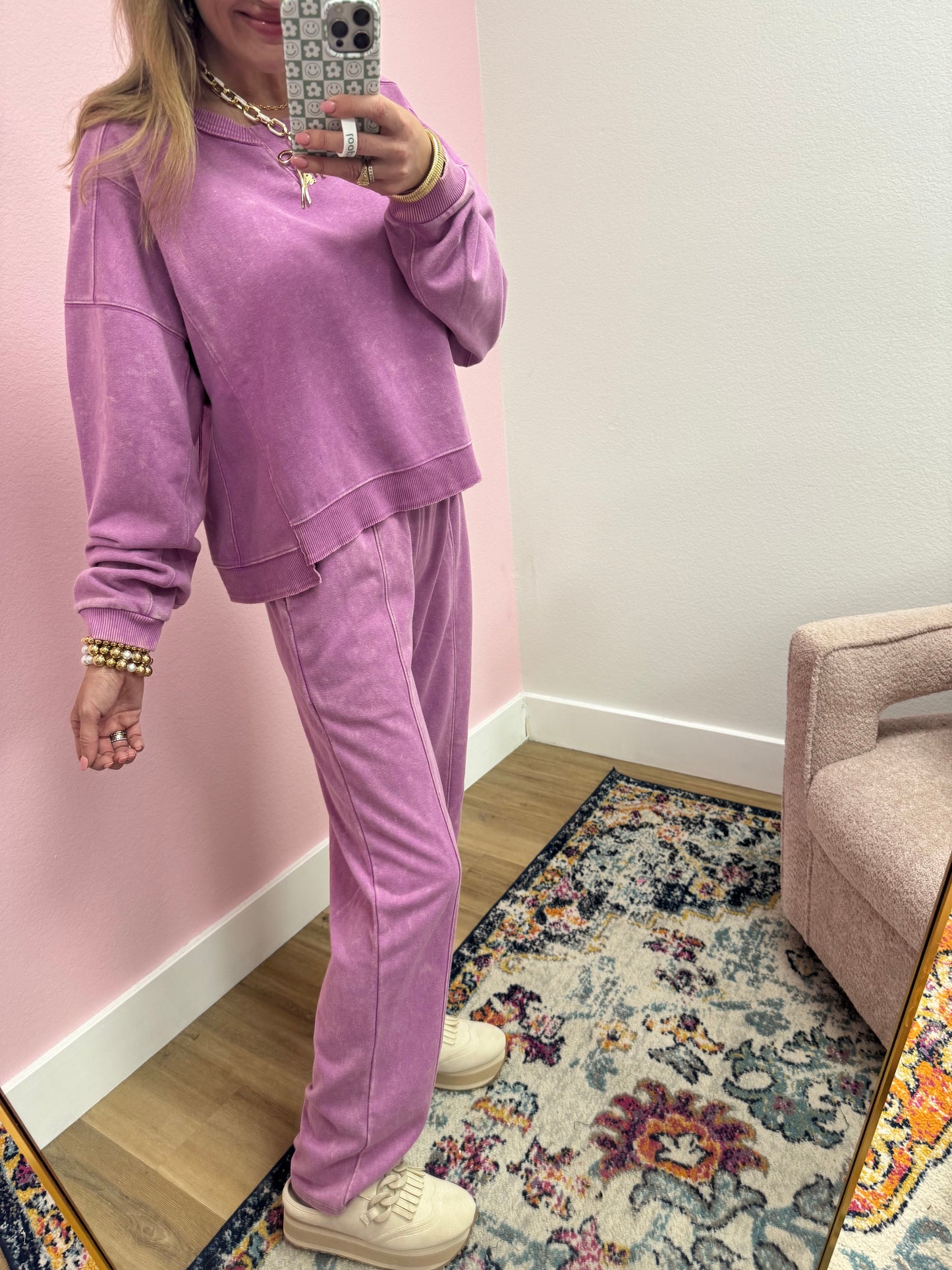 Lilac Washed Two Piece Pant Set