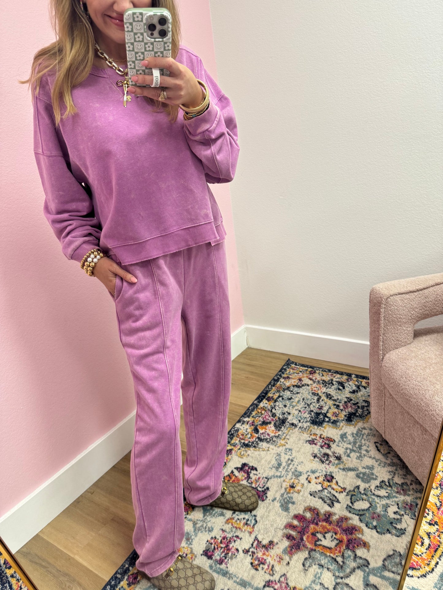 Lilac Washed Two Piece Pant Set