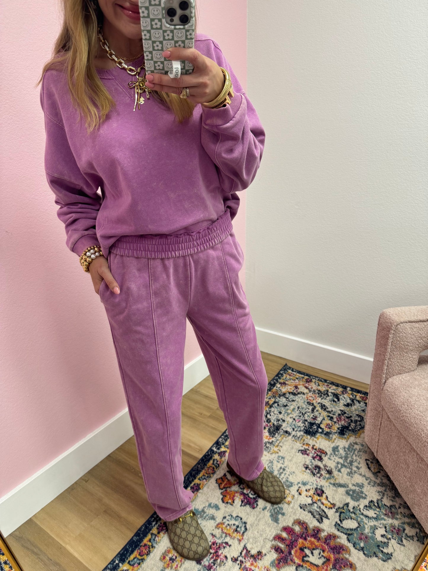 Lilac Washed Two Piece Pant Set