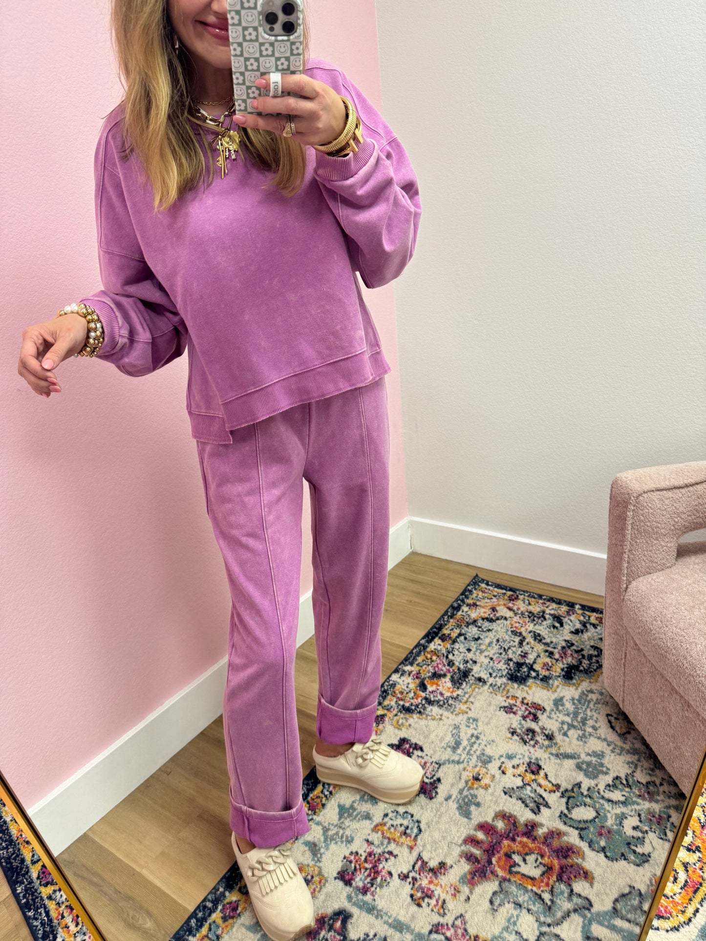 Lilac Washed Two Piece Pant Set