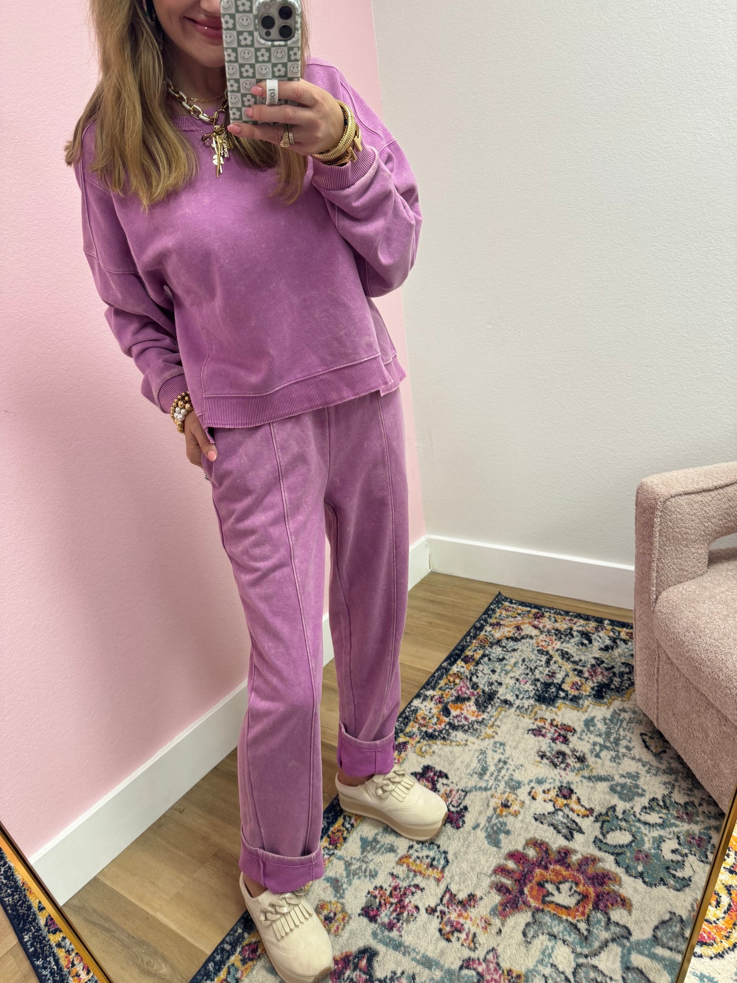 Lilac Washed Two Piece Pant Set