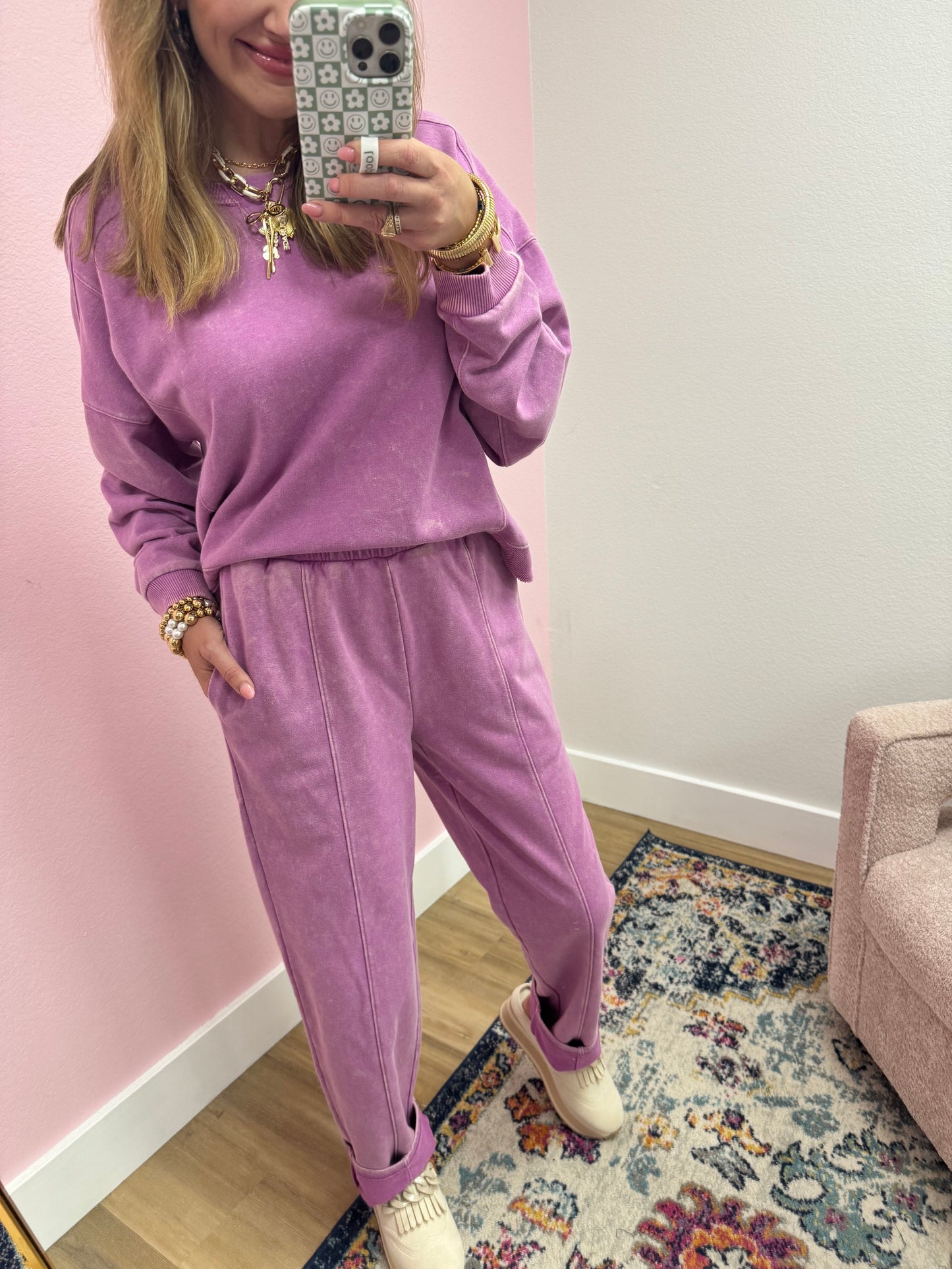 Lilac Washed Two Piece Pant Set