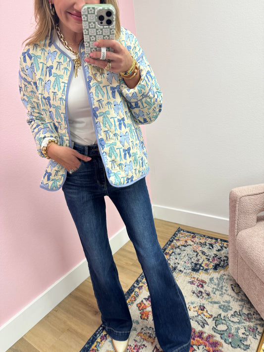 Blue Quilted Bow Jacket