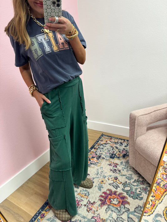 Dark Green Wide Leg Pants