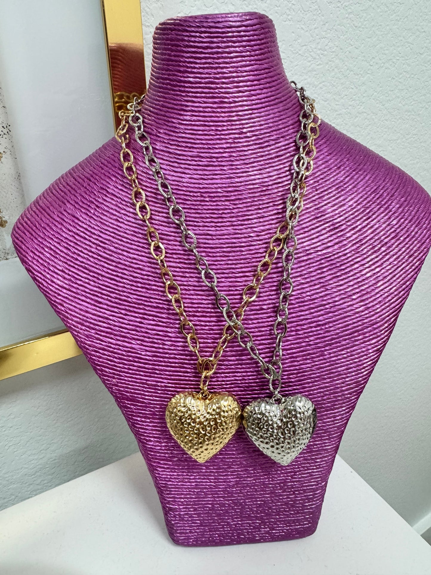 Chunky Heart Necklace (Silver and Gold)