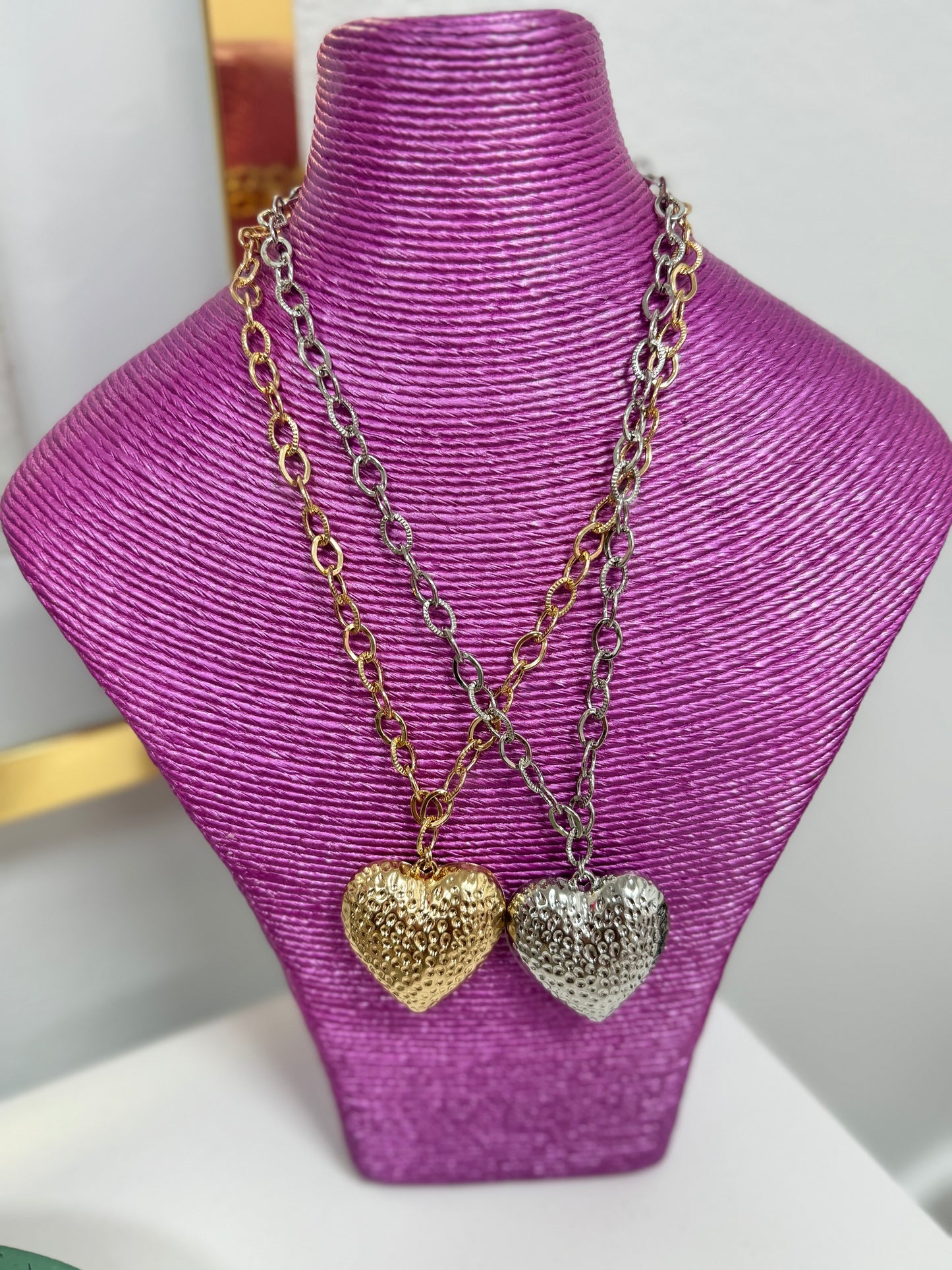 Chunky Heart Necklace (Silver and Gold)