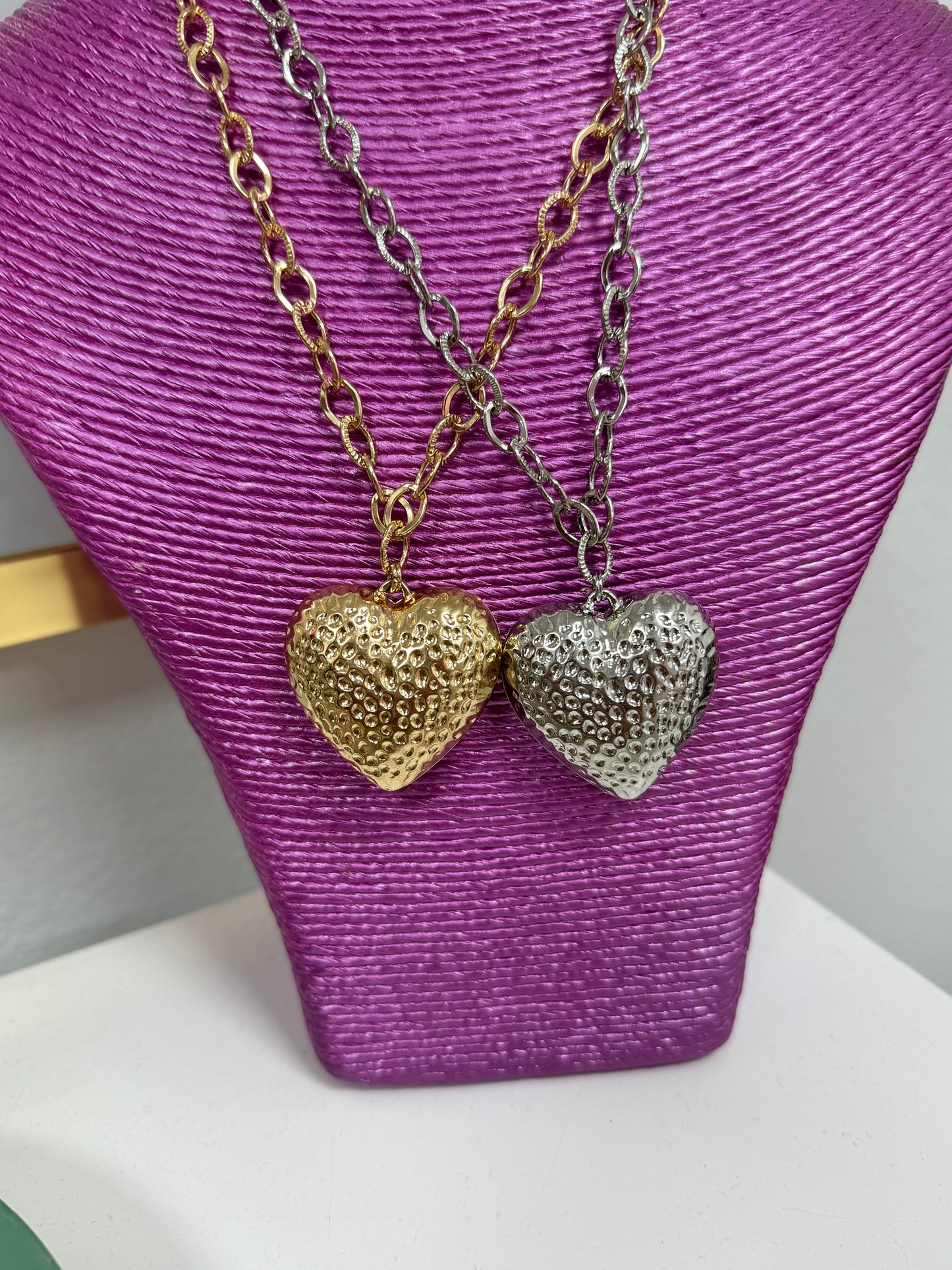 Chunky Heart Necklace (Silver and Gold)