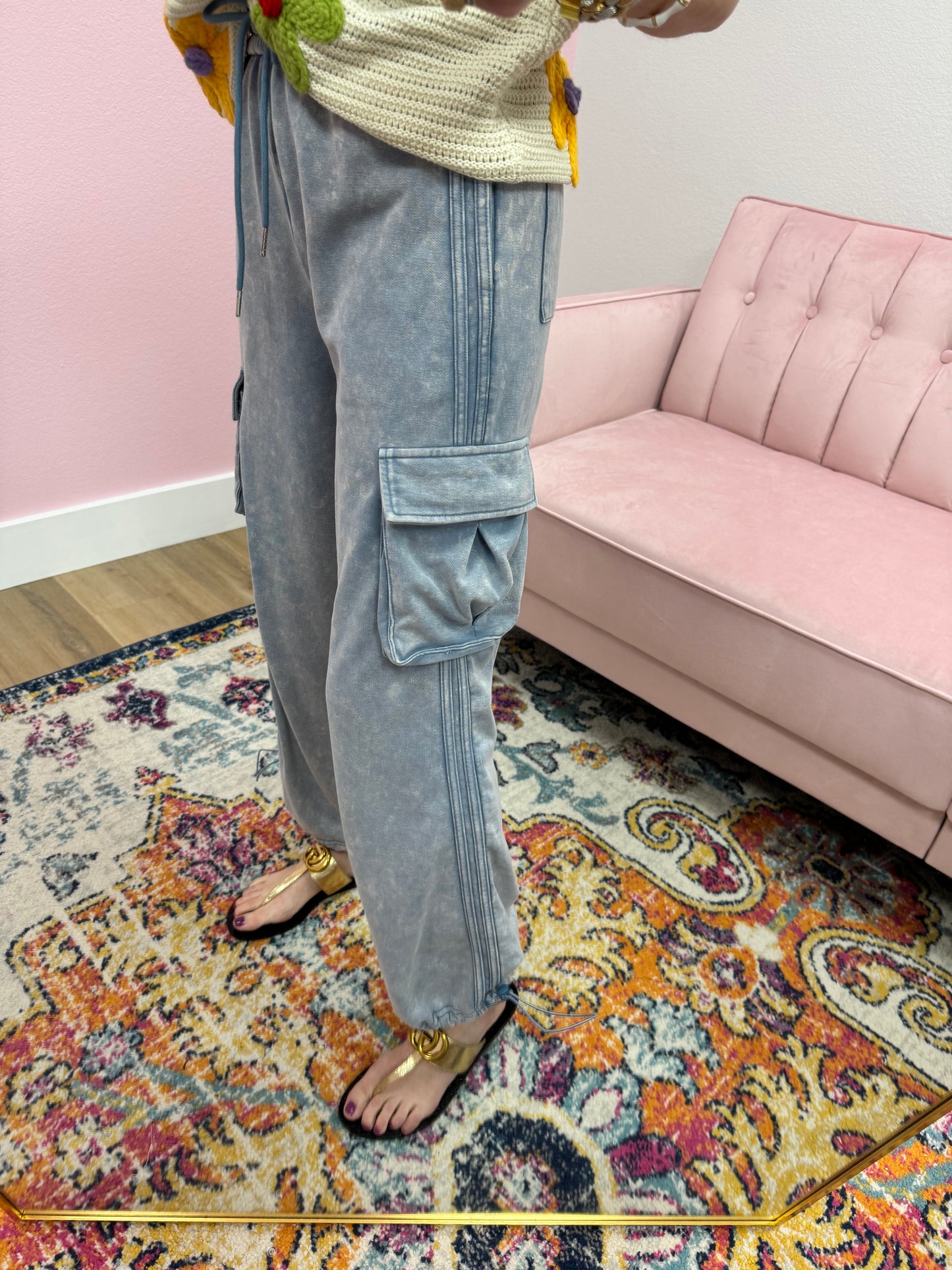 Mineral Washed Blue Cargo Pants FS