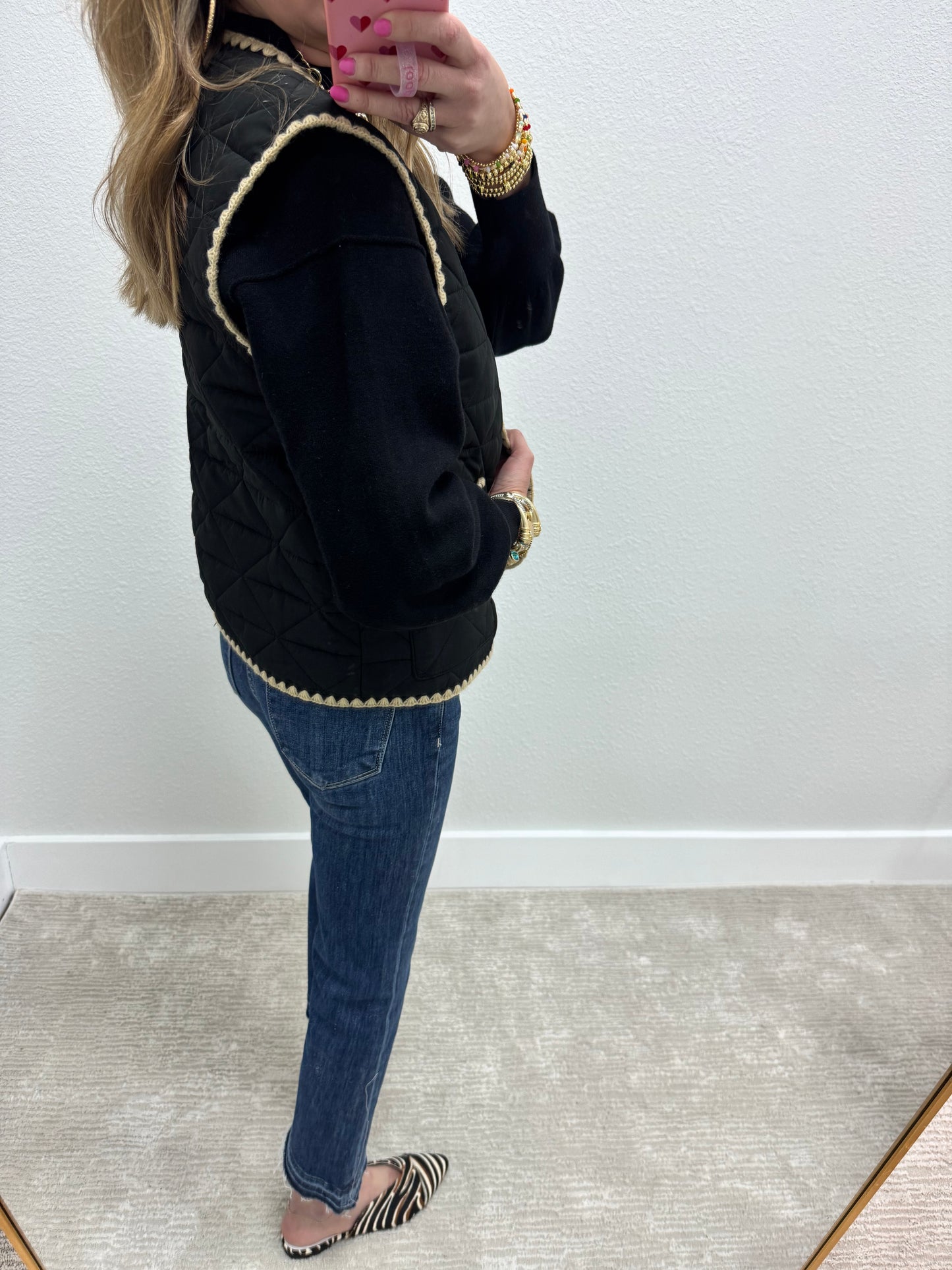 Black Stitched Quilted Vest