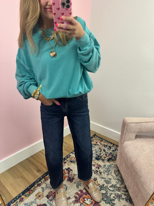 Turquoise Pigment Dye Pullover Top