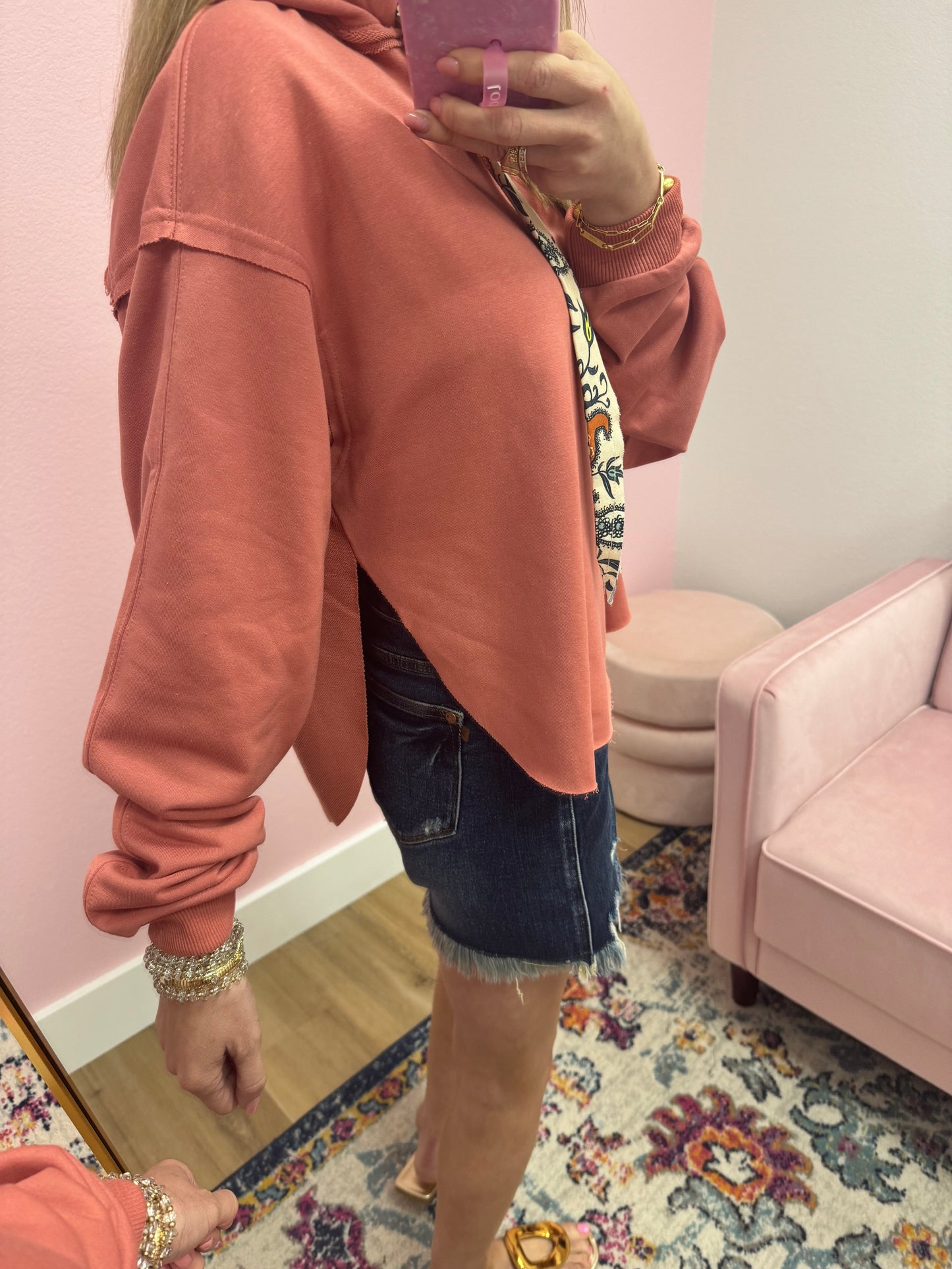 Coral Pullover With Detailed Drawstrings FS