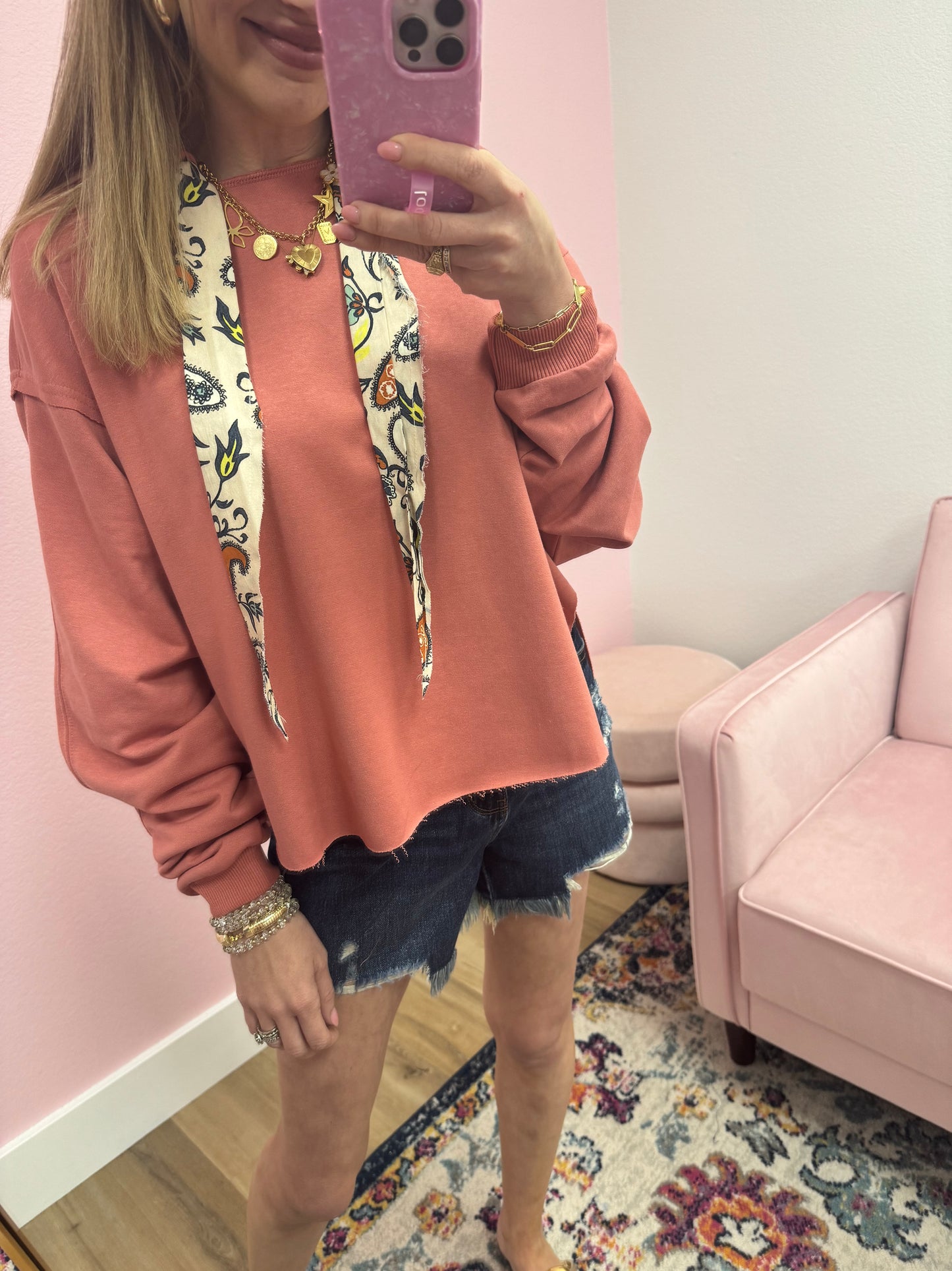 Coral Pullover With Detailed Drawstrings FS