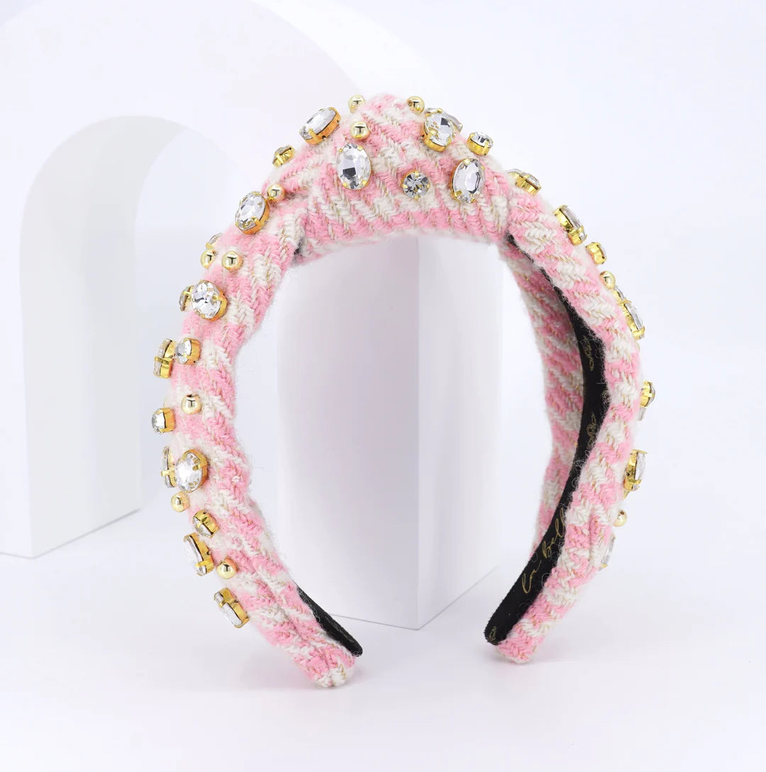Luxury Pink Houndstooth Headband FS