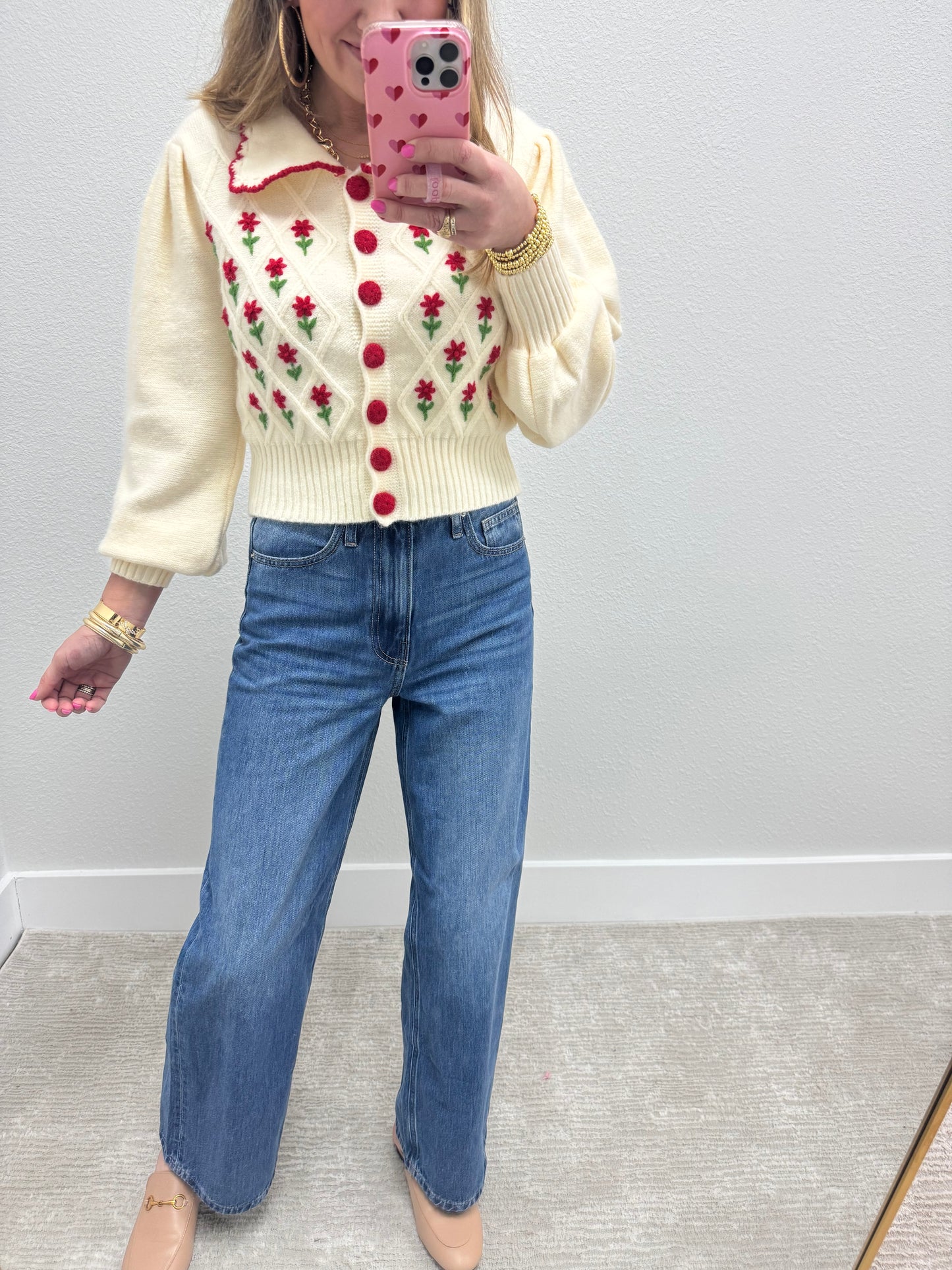 Ivory Floral Embroidery Cardigan