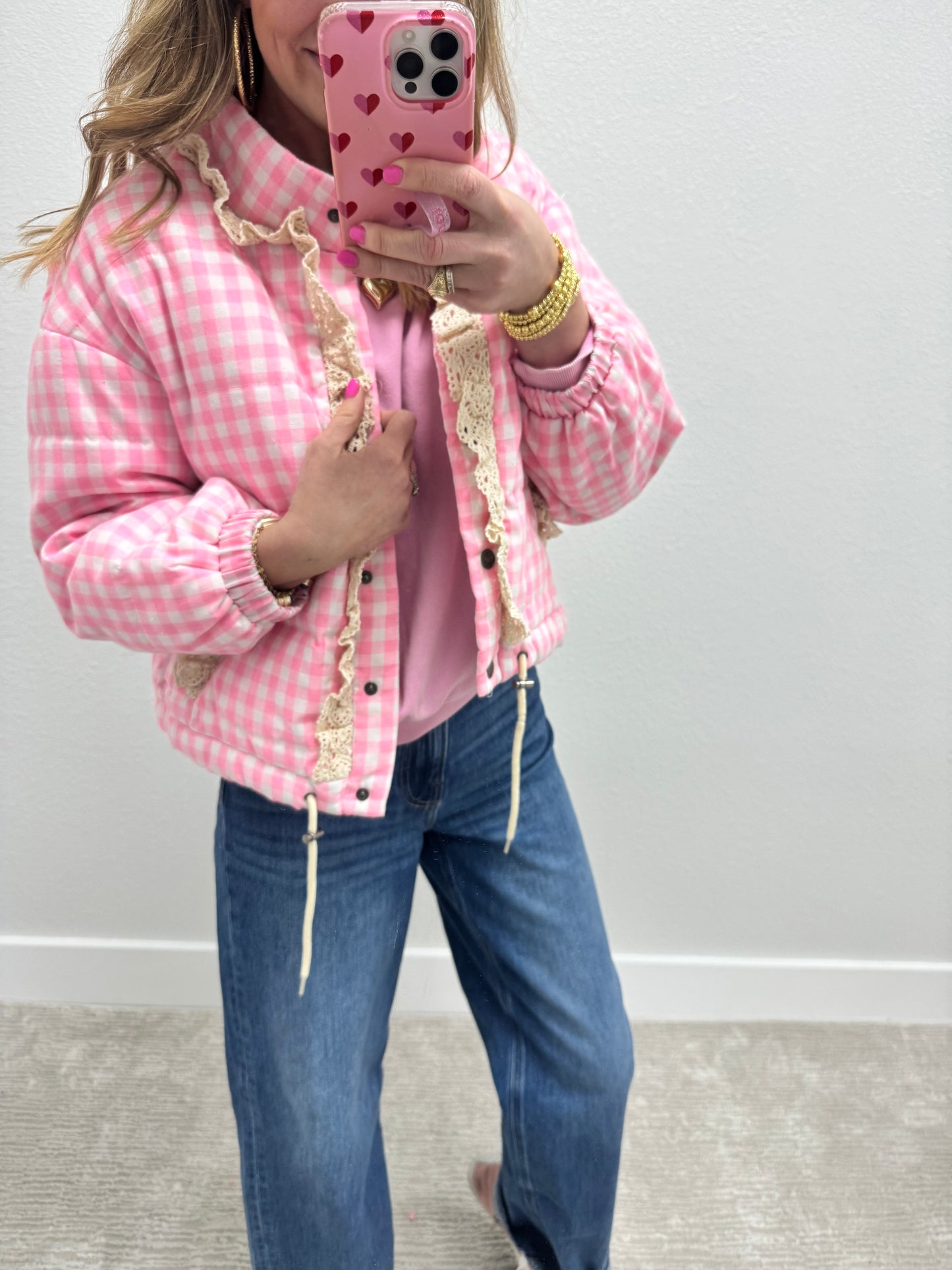 Pink Gingham Check Ruffle Jacket