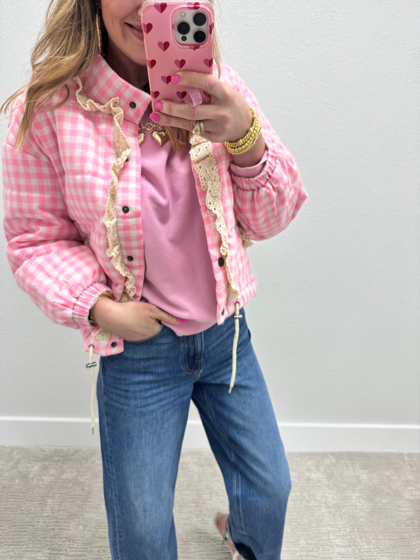 Pink Gingham Check Ruffle Jacket