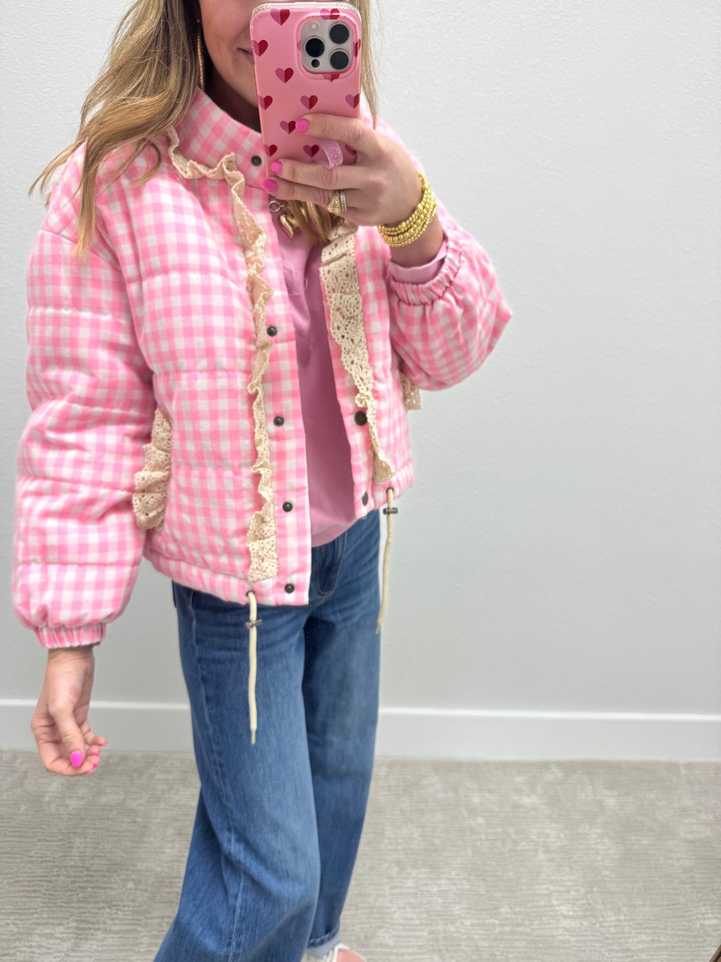 Pink Gingham Check Ruffle Jacket