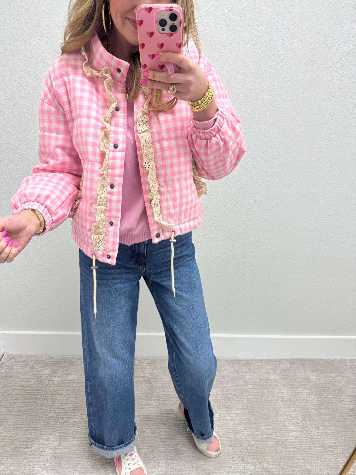 Pink Gingham Check Ruffle Jacket