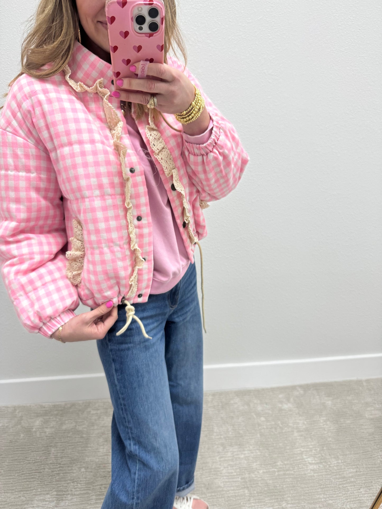 Pink Gingham Check Ruffle Jacket