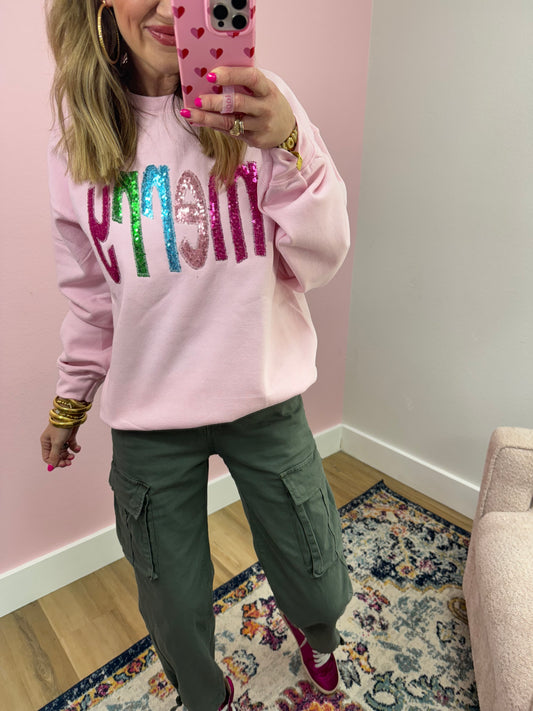 Pink Sequin Merry Sweatshirt