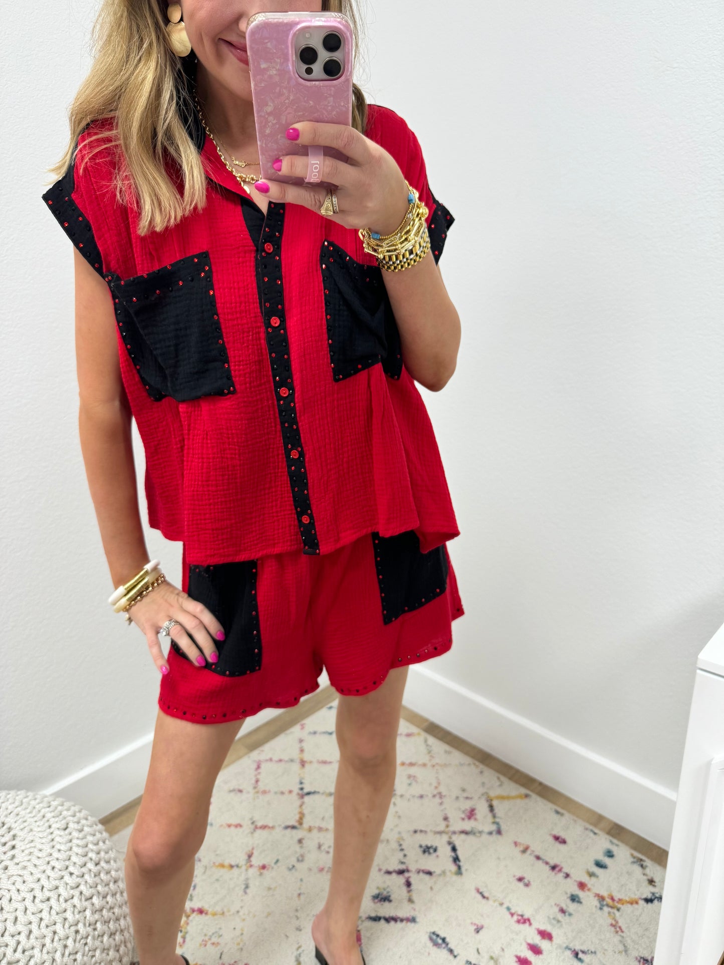 Red and Black Gauze Crystal Two Piece Set FS