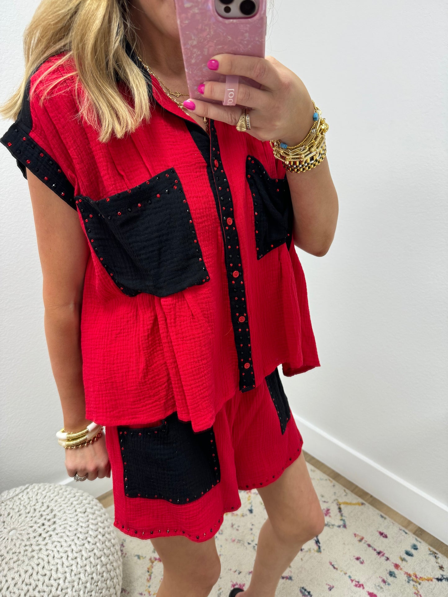 Red and Black Gauze Crystal Two Piece Set FS