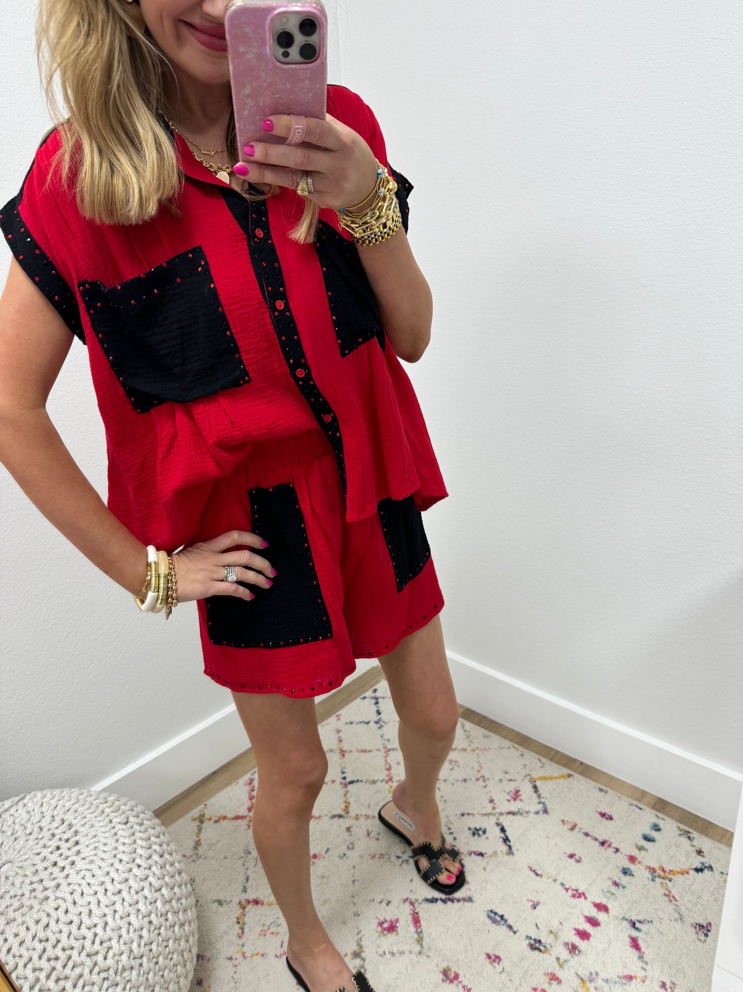 Red and Black Gauze Crystal Two Piece Set FS