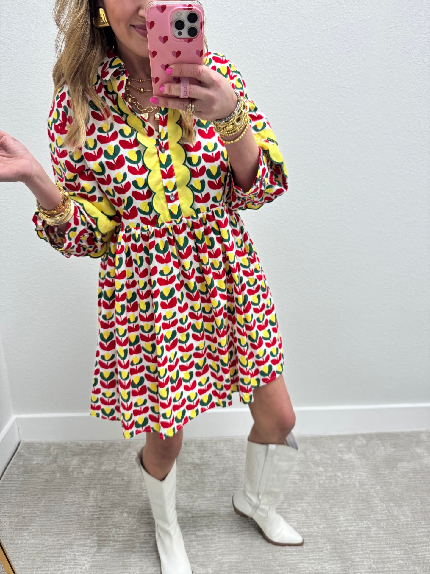 Red Green and Yellow Printed Dress