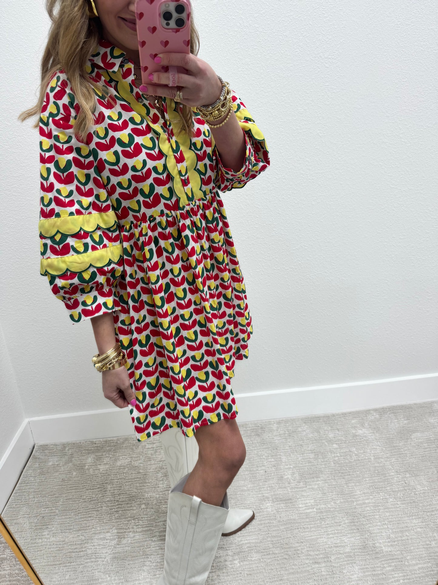 Red Green and Yellow Printed Dress