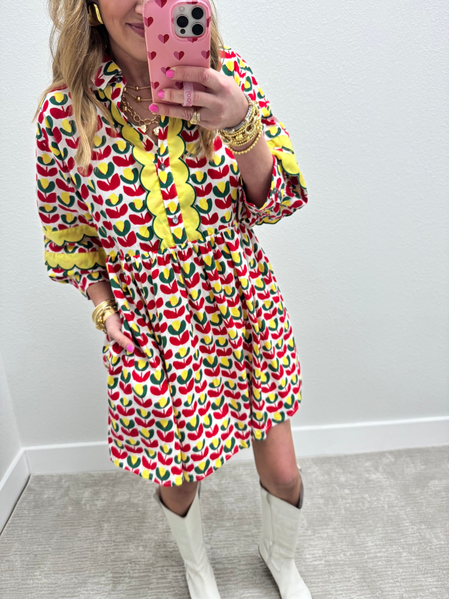 Red Green and Yellow Printed Dress