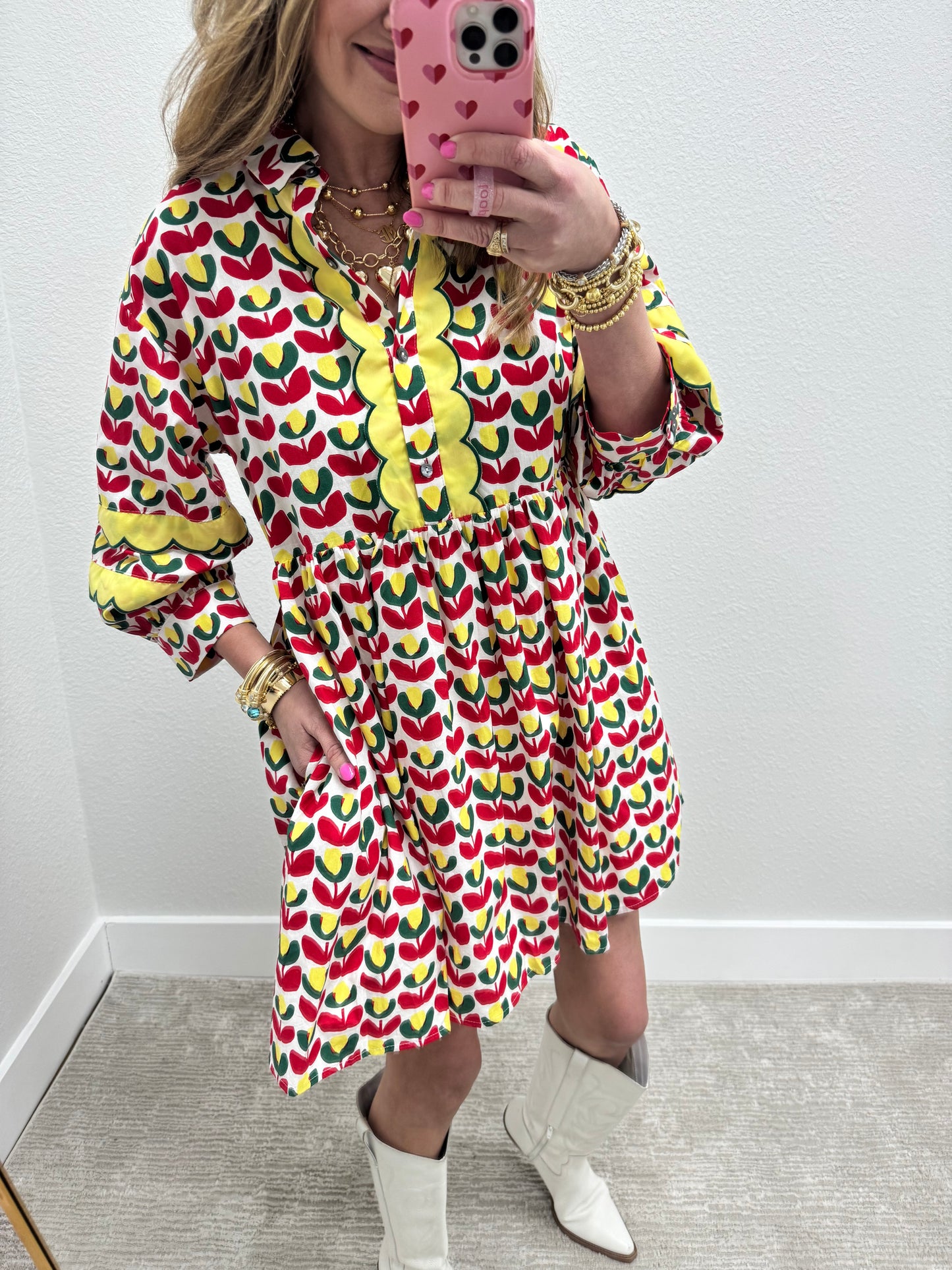 Red Green and Yellow Printed Dress