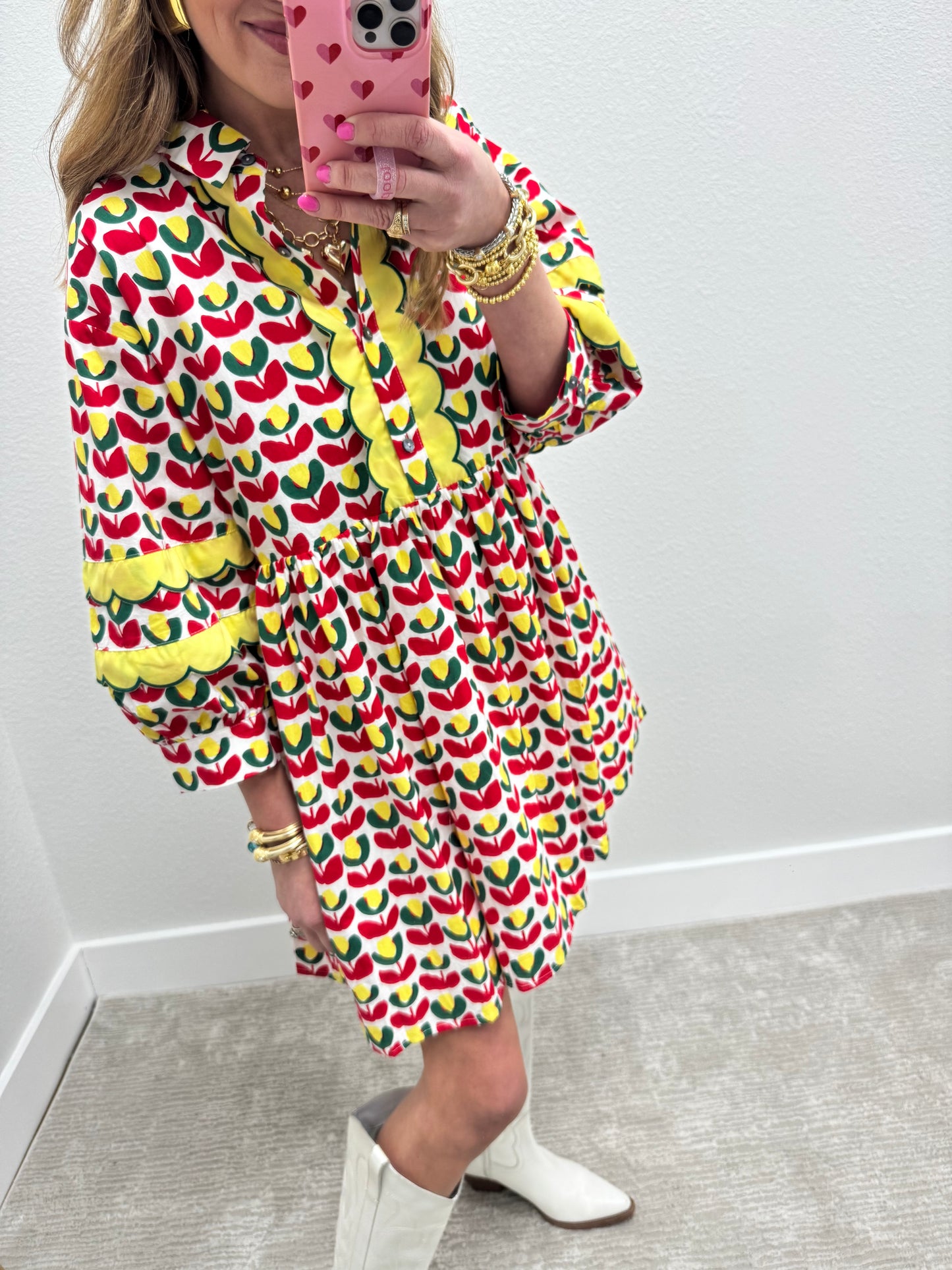 Red Green and Yellow Printed Dress