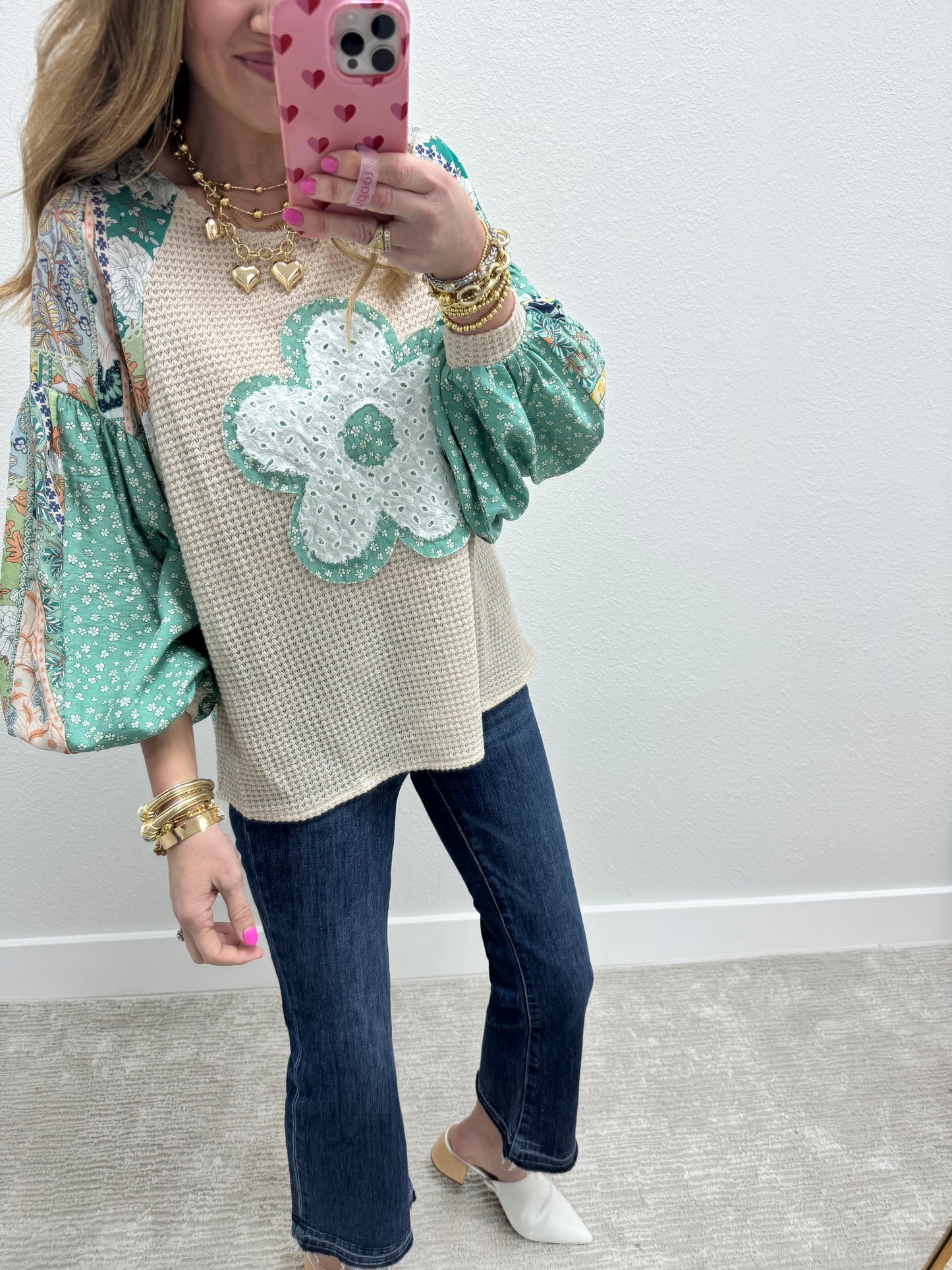 Flower Multi Detail Balloon Long Sleeve Top