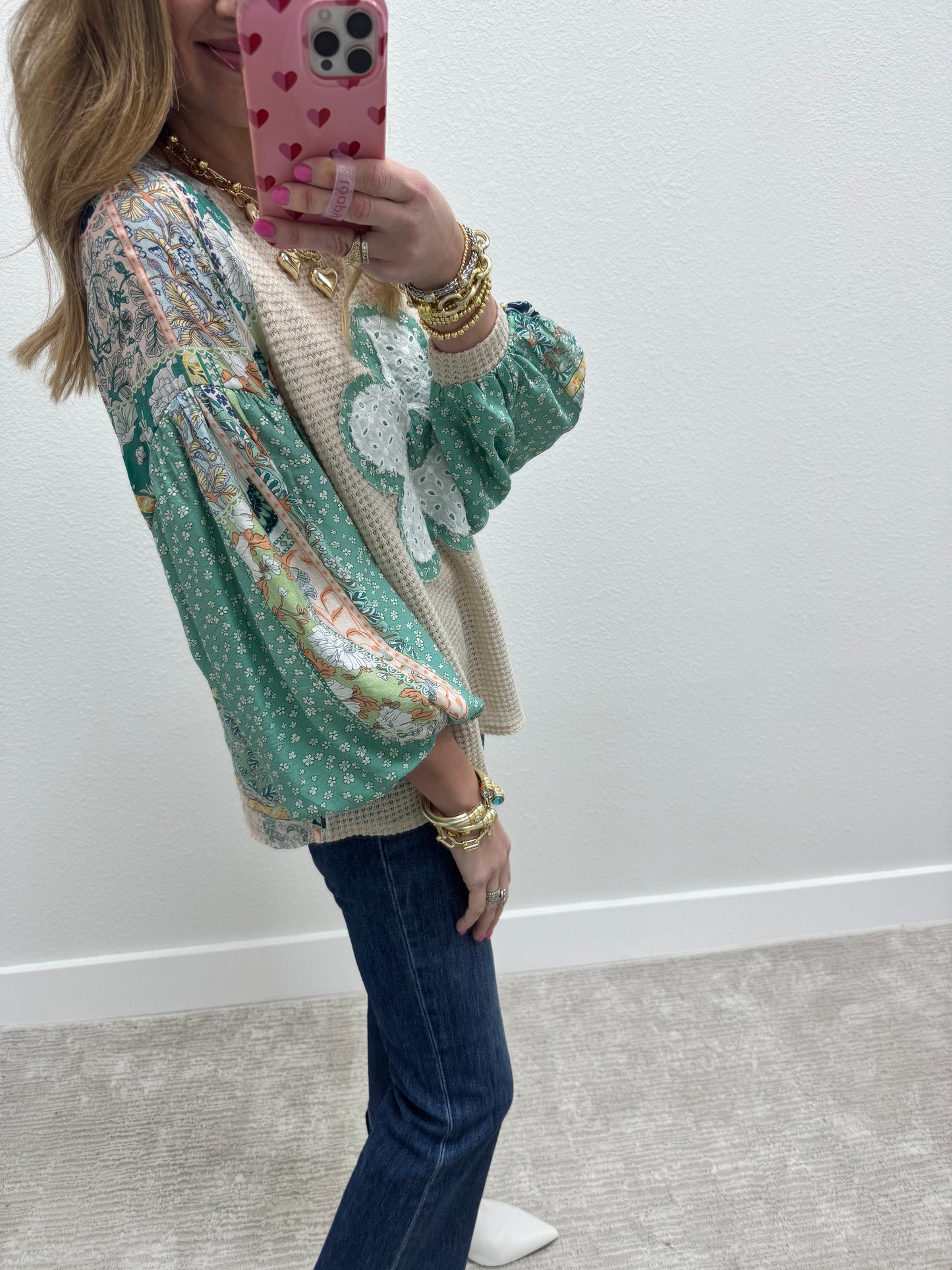 Flower Multi Detail Balloon Long Sleeve Top