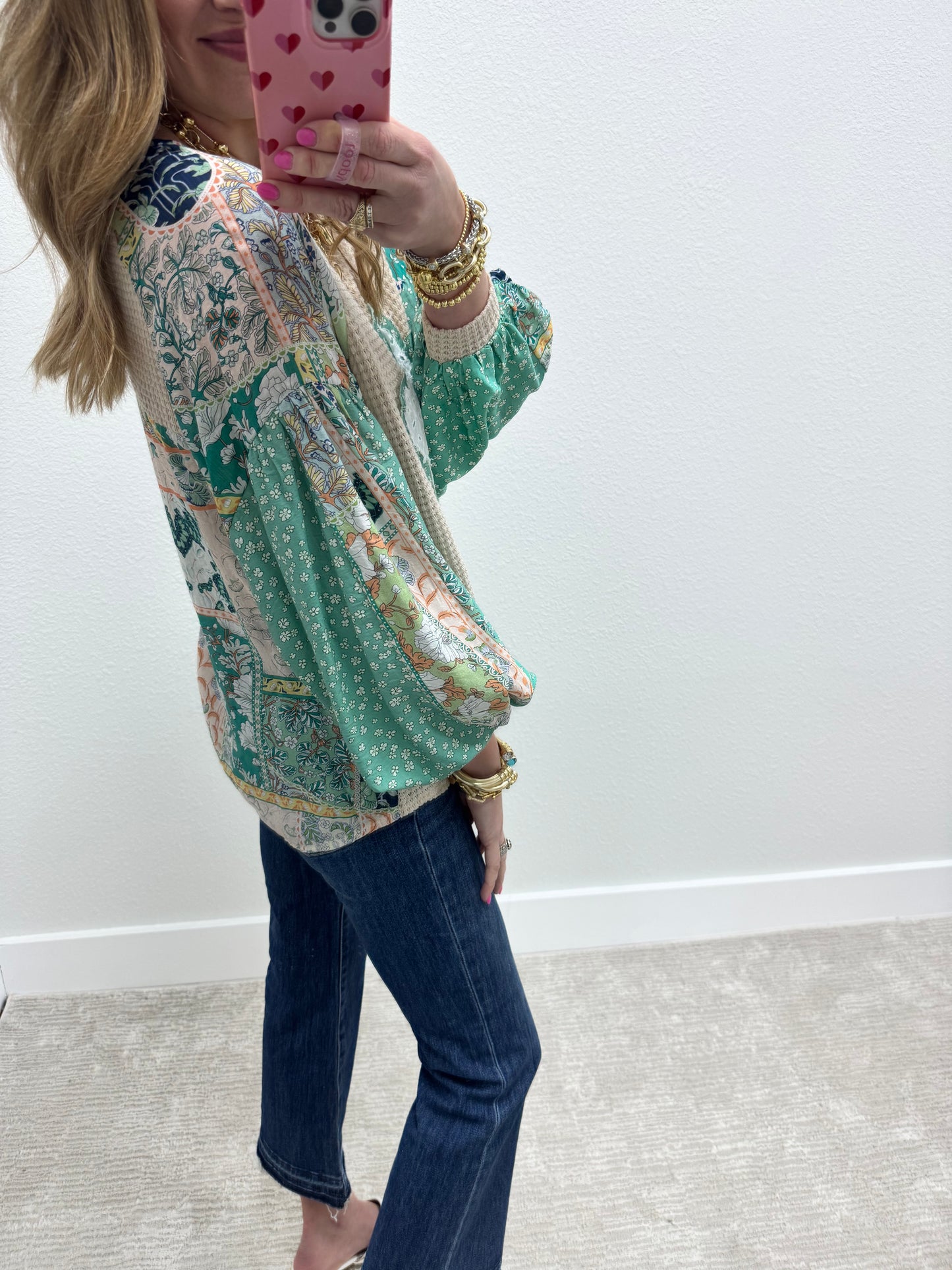 Flower Multi Detail Balloon Long Sleeve Top